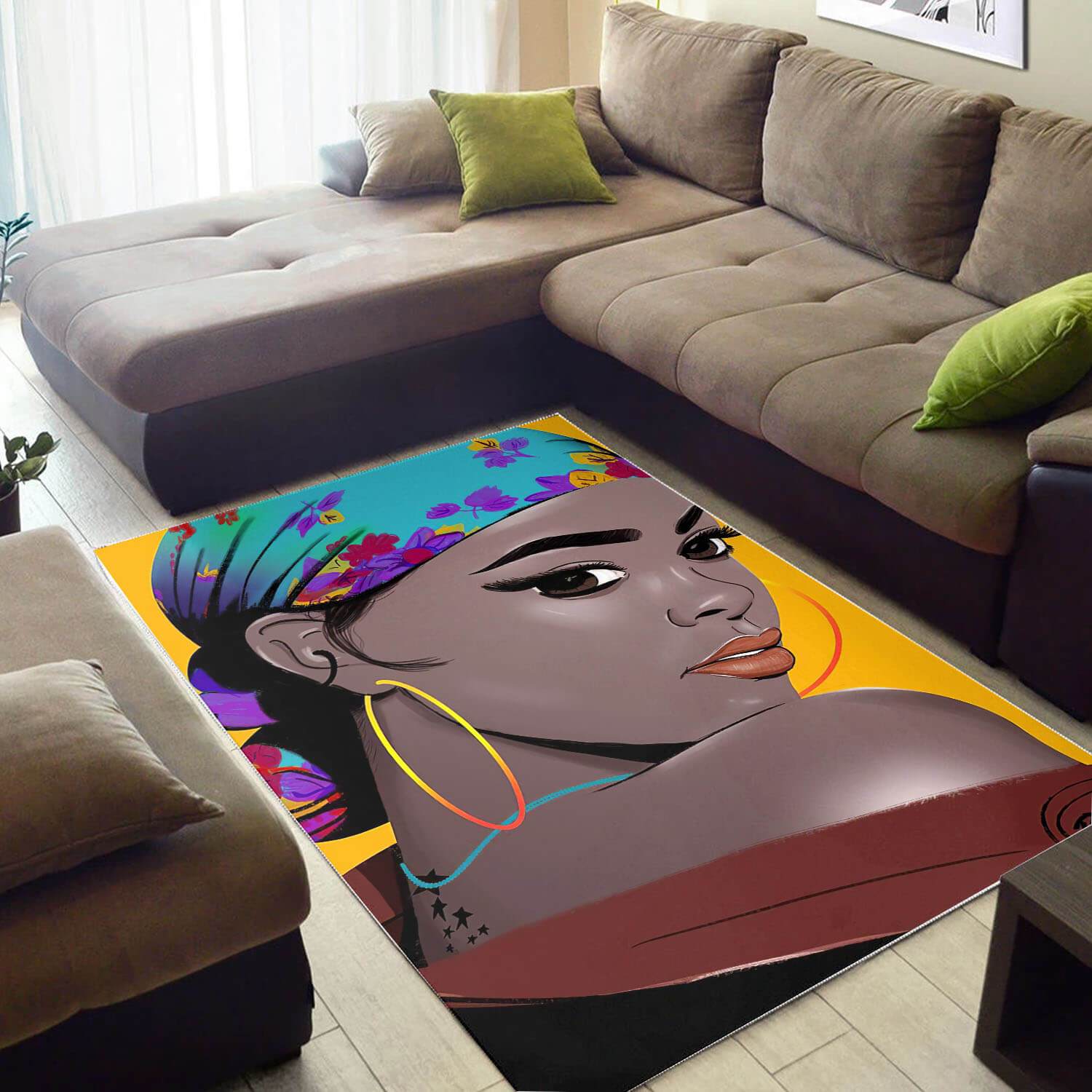 African Beautiful Black Afro Lady Carpet Design Themed Home Rectangle Rug
