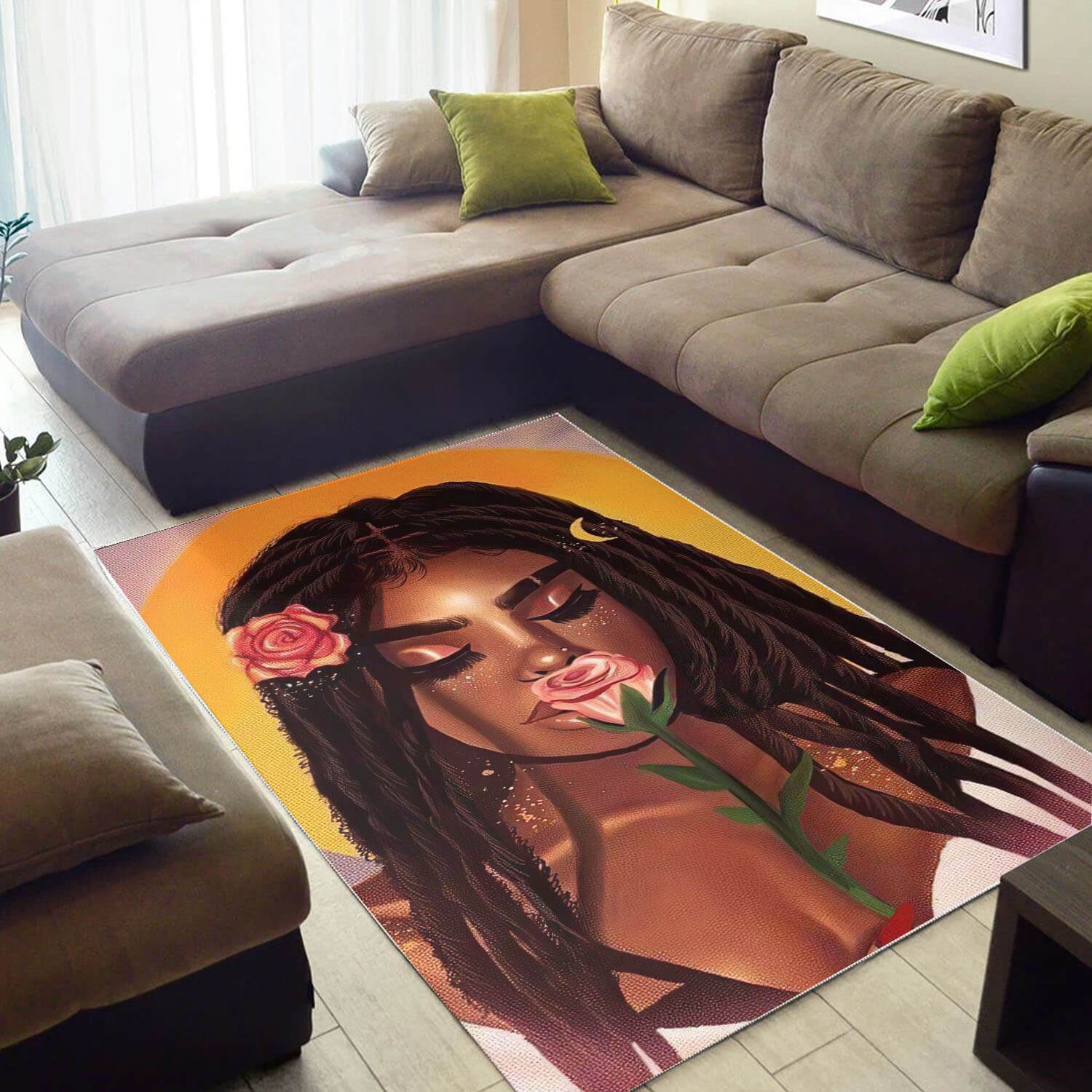 African Beautiful Black Girl Afro Print Floor Afrocentric Living Room Ideas Rectangle Rug