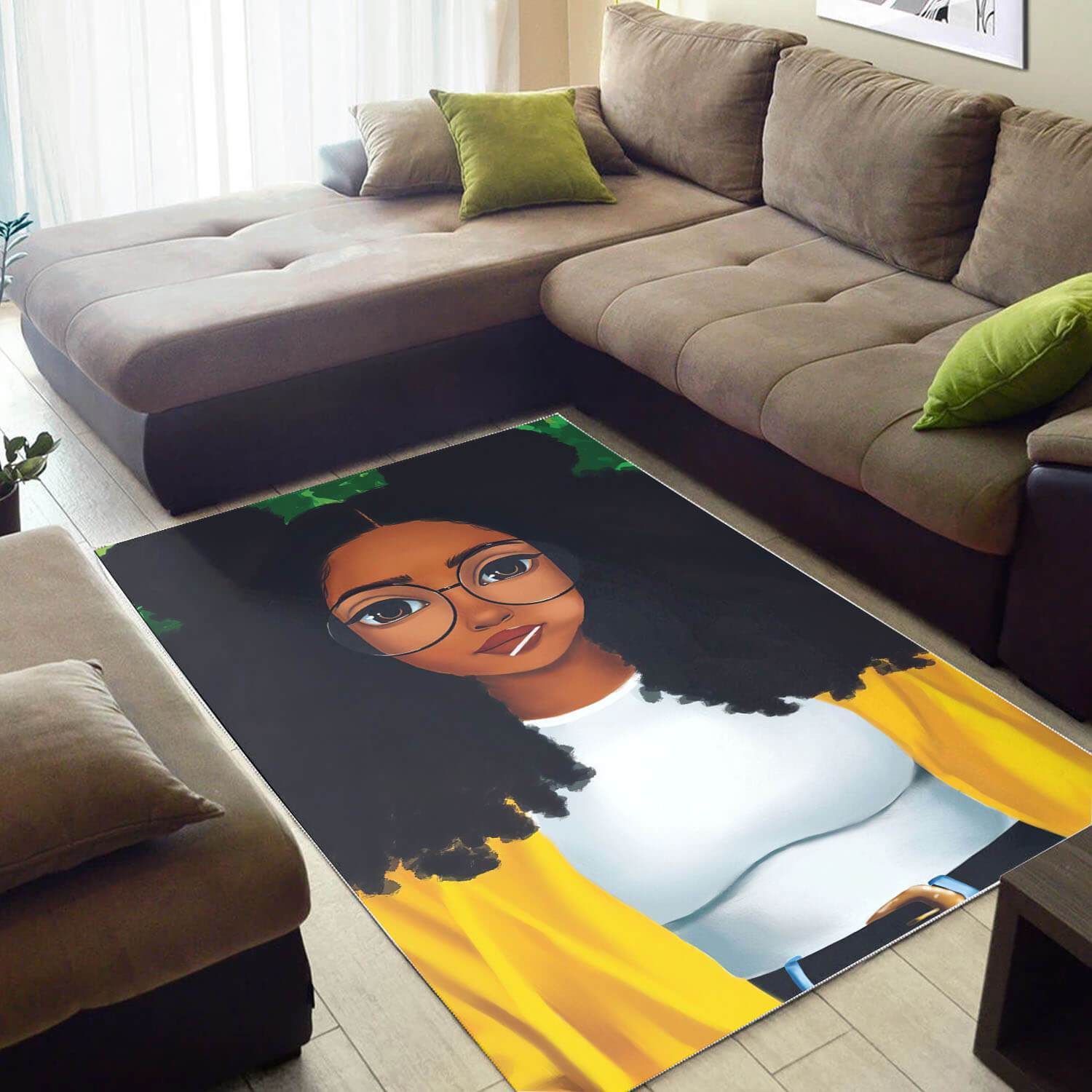African Beautiful Black Girl Afro Print Floor Themed Rectangle Rug