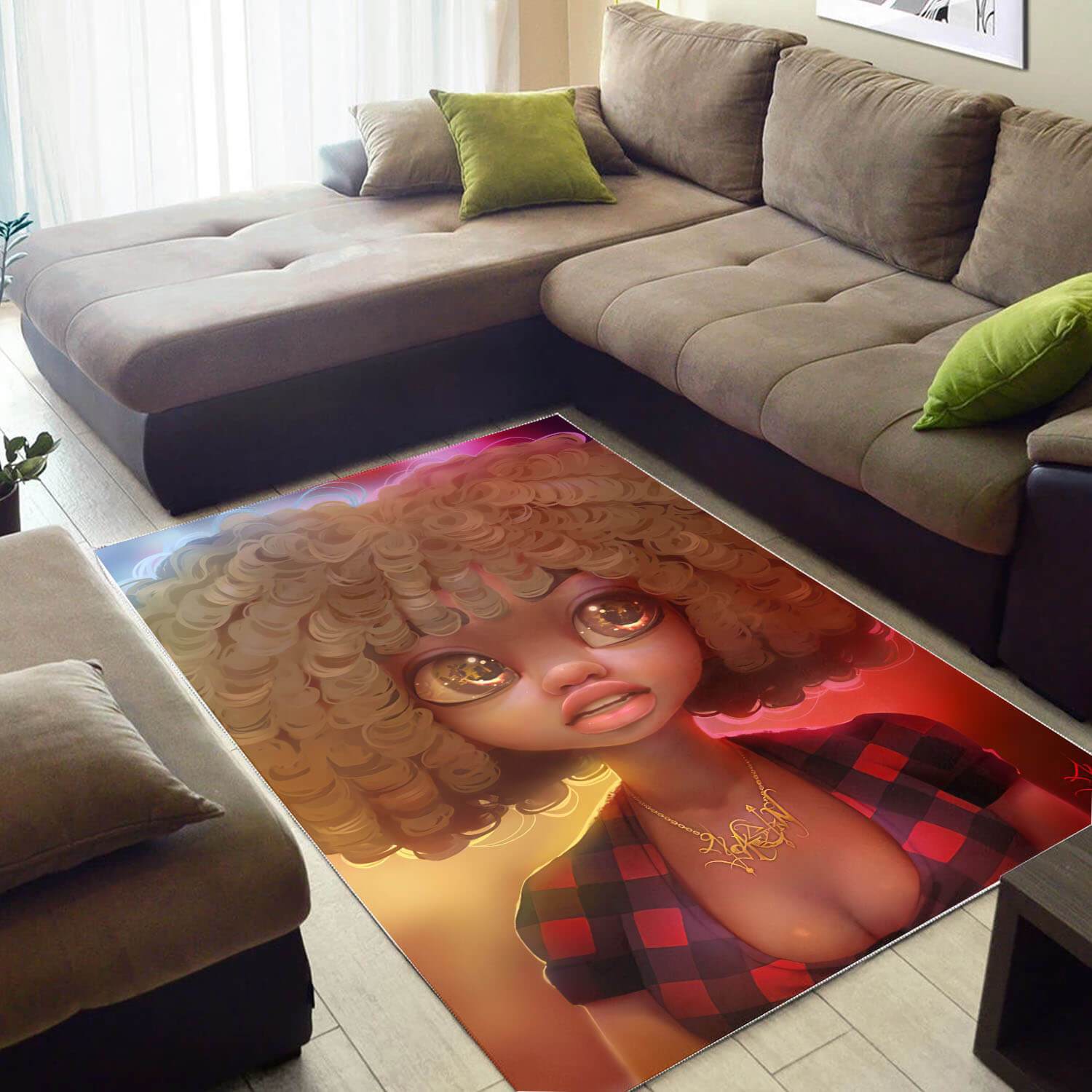 African Beautiful Black Girl American Art Themed Home Rectangle Rug