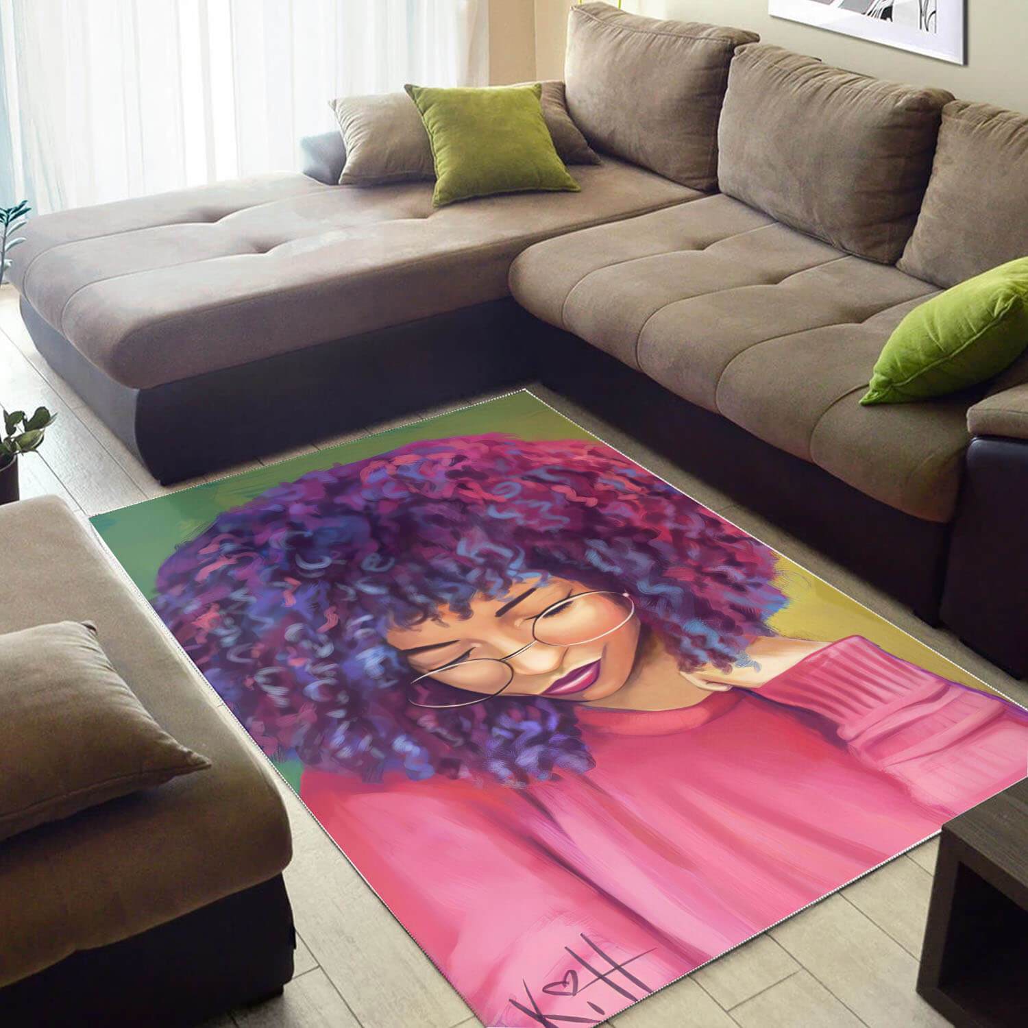 African Beautiful Black Woman With Afro Print Floor Afrocentric Home Rectangle Rug