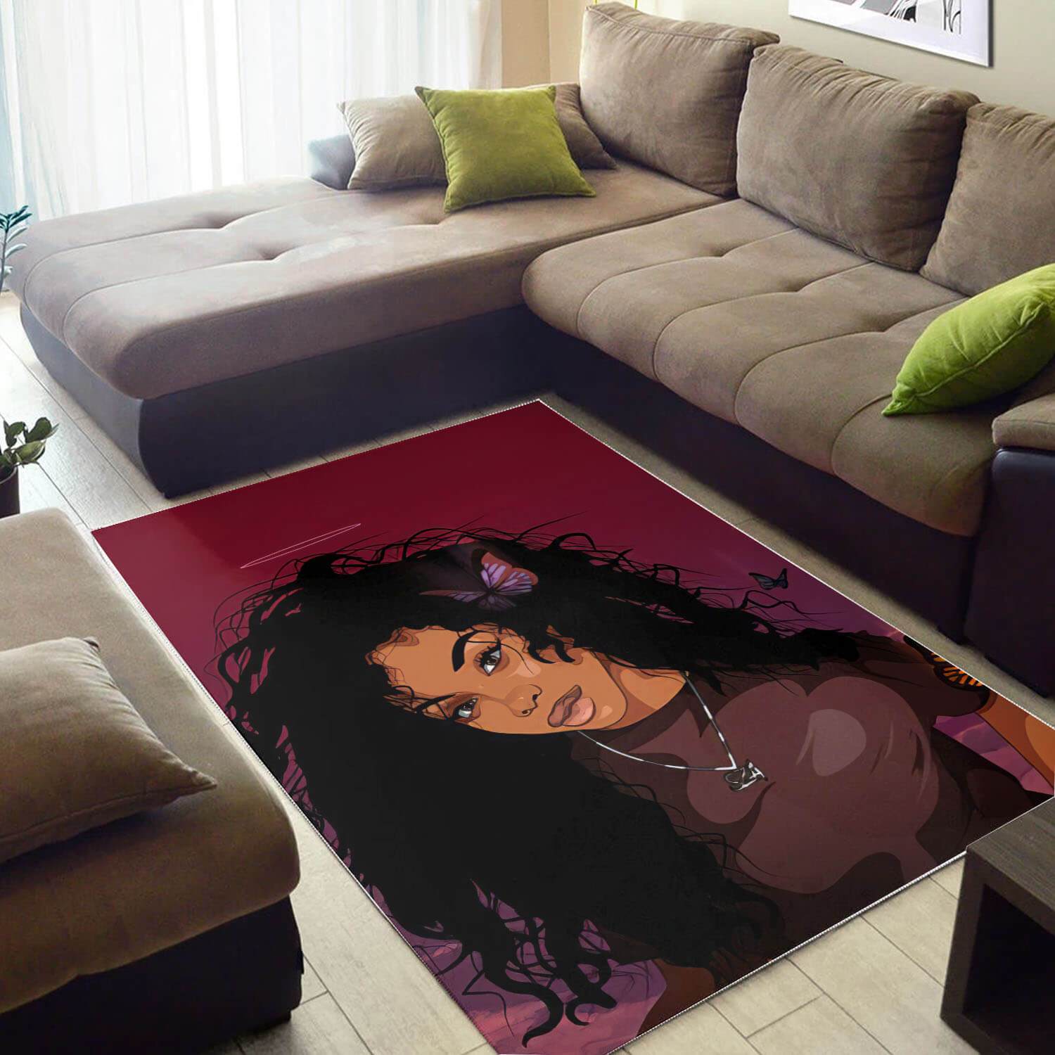 African Beautiful Girl With Afro Print Floor Themed Decorating Ideas Rectangle Rug