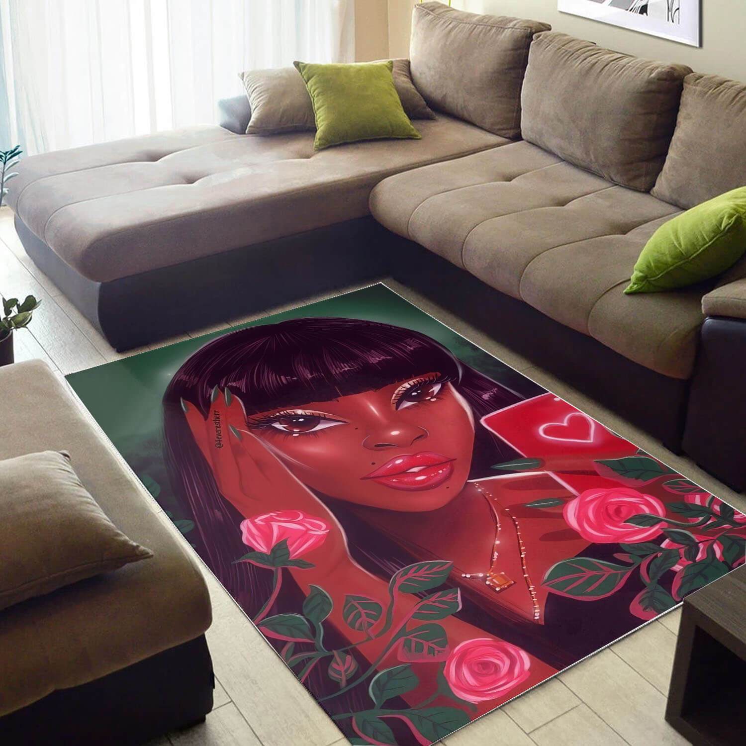 African Beautiful Lady With Afro Inspired Afrocentric Themed Rectangle Rug