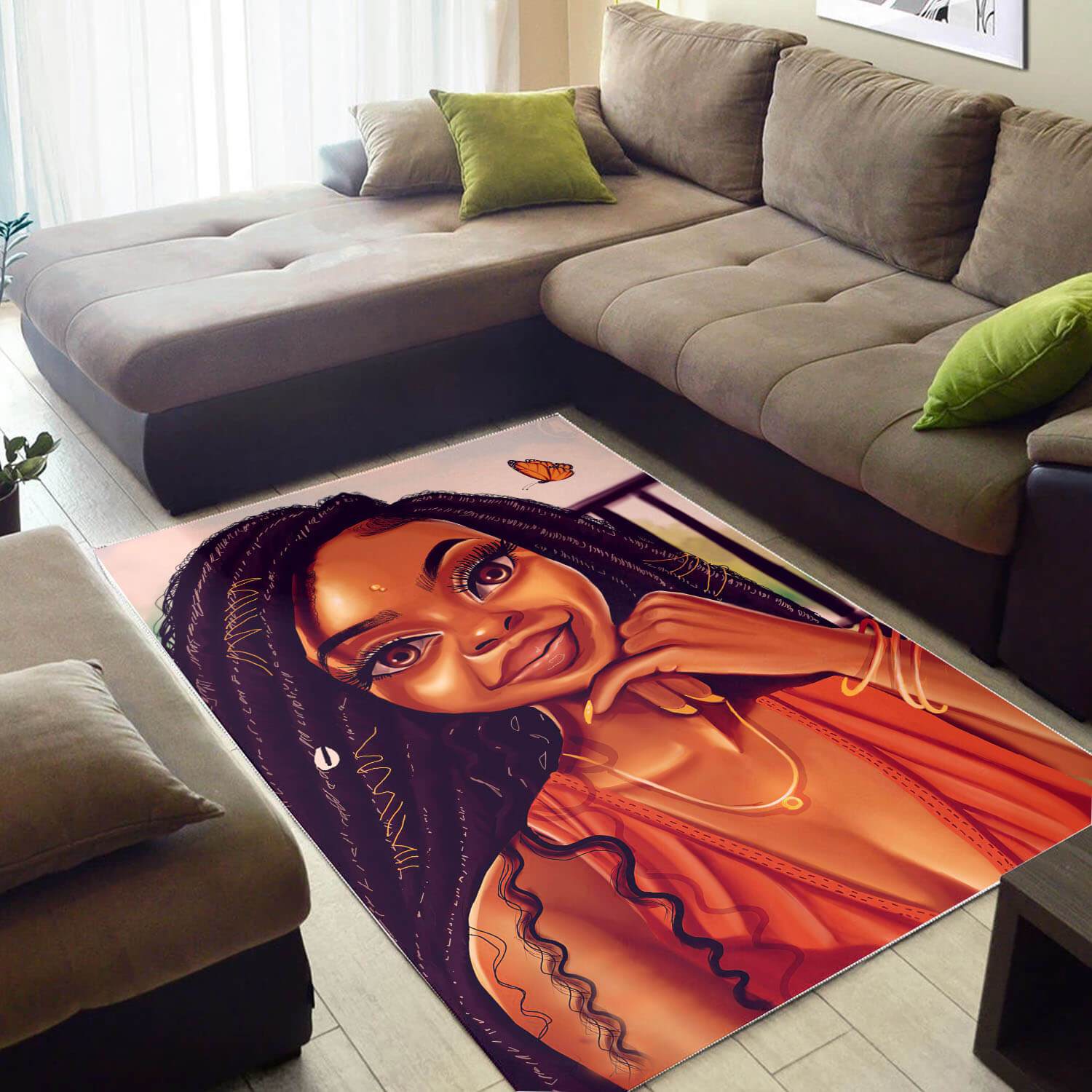 African Beautiful Lady With Afro Print Carpet Themed Living Room Rectangle Rug