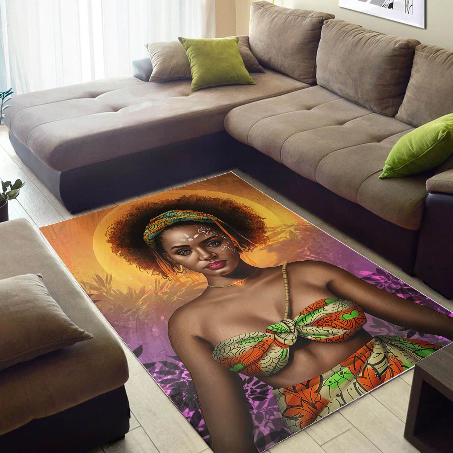African Beautiful Melanin Beauty Girl American Art Themed Living Room Rectangle Rug