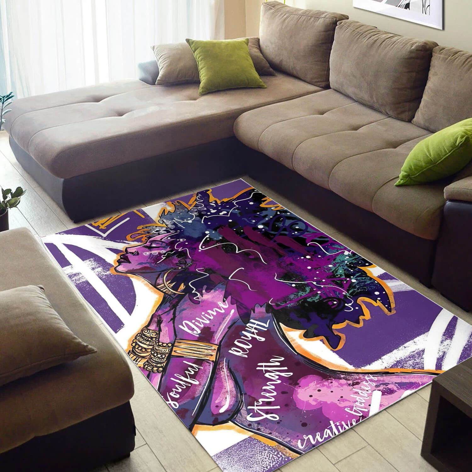 African Beautiful Melanin Black Girl Print Floor Modern Themed Living Room Rectangle Rug