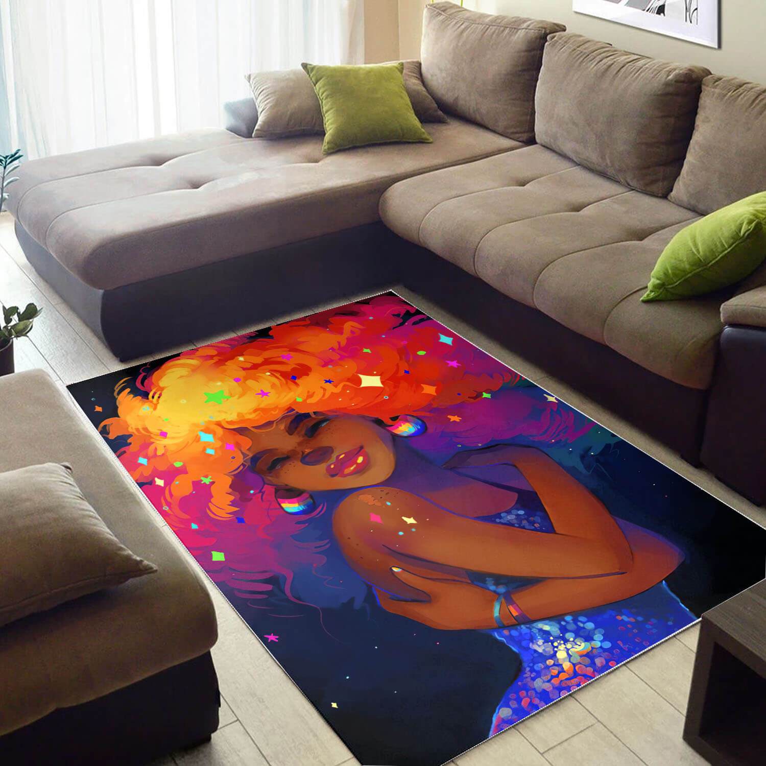 African Pretty Afro American Woman Design Floor Modern Afrocentric Rectangle Rug