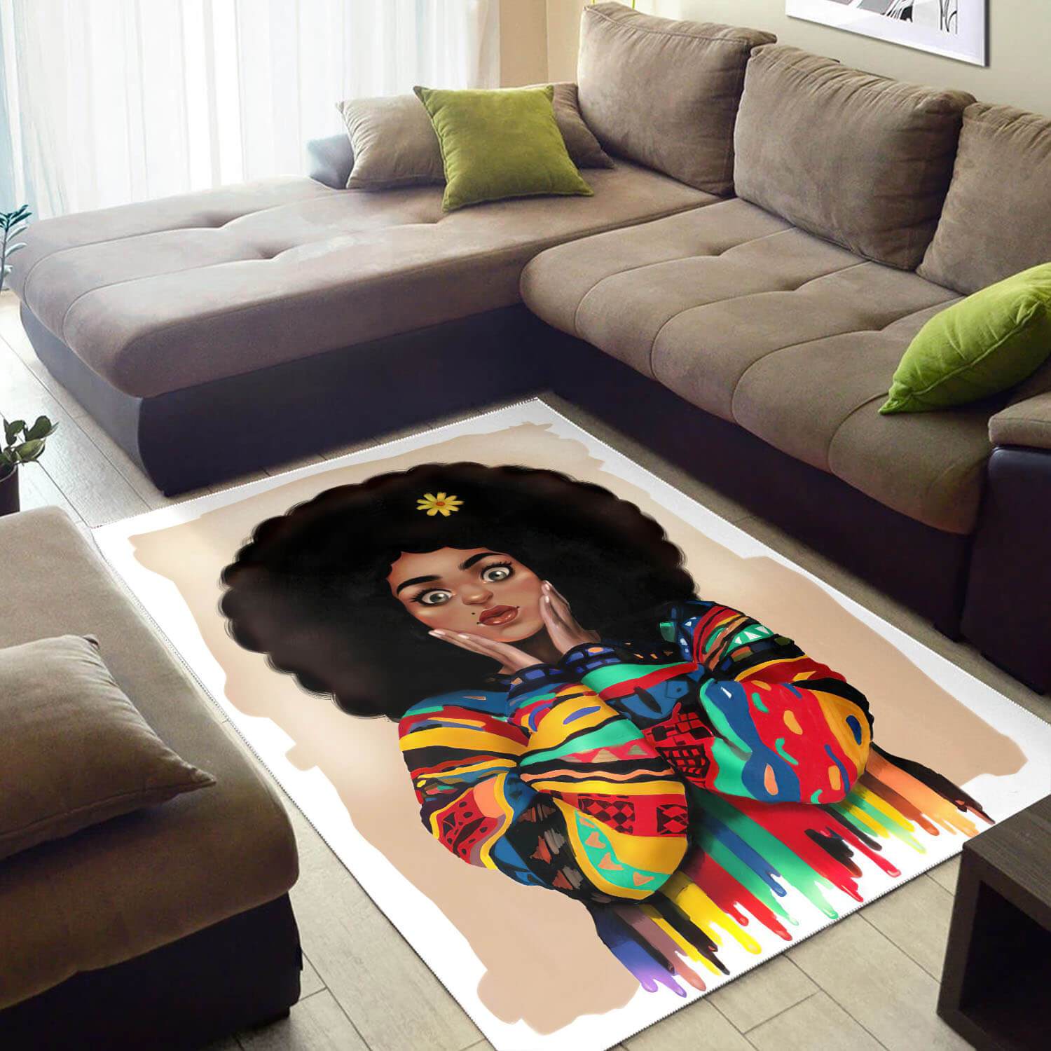 African Pretty Afro Woman Carpet Afrocentric Home Rectangle Rug