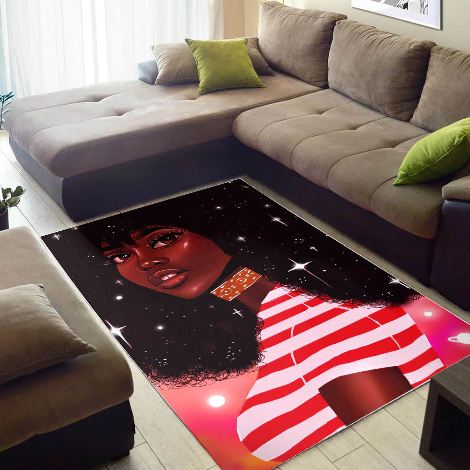African Pretty Afrocentric Lady American Print Themed Rectangle Rug