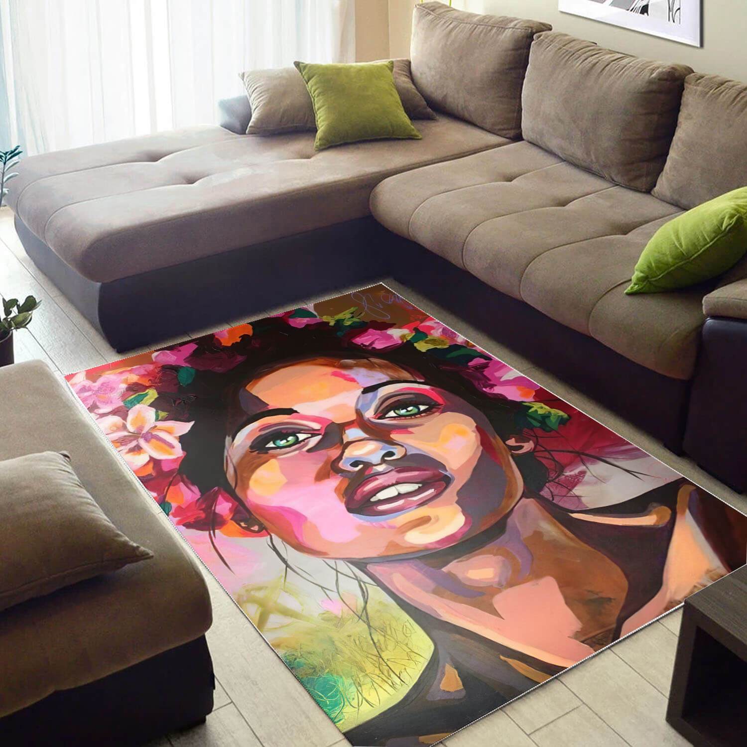 African Pretty Afrocentric Lady Style Themed Rectangle Rug