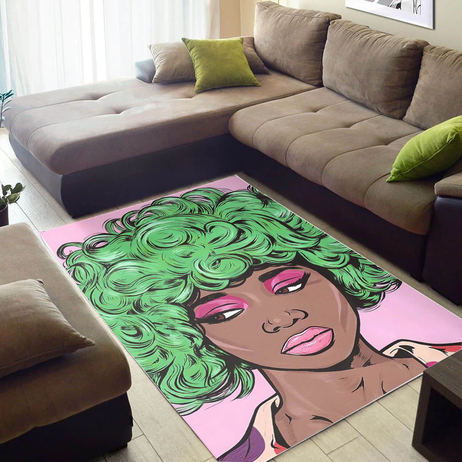 African Pretty Black Afro Girl Themed Afrocentric Rectangle Rug