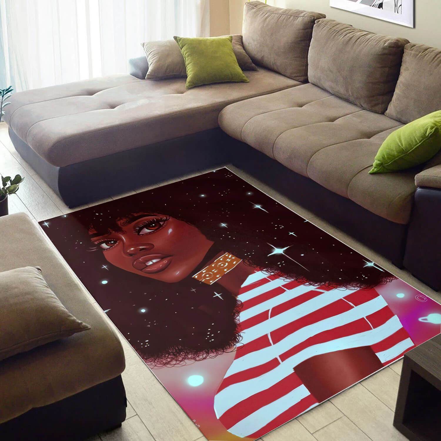 African Pretty Black Afro Lady American Carpet Afrocentric Home Rectangle Rug