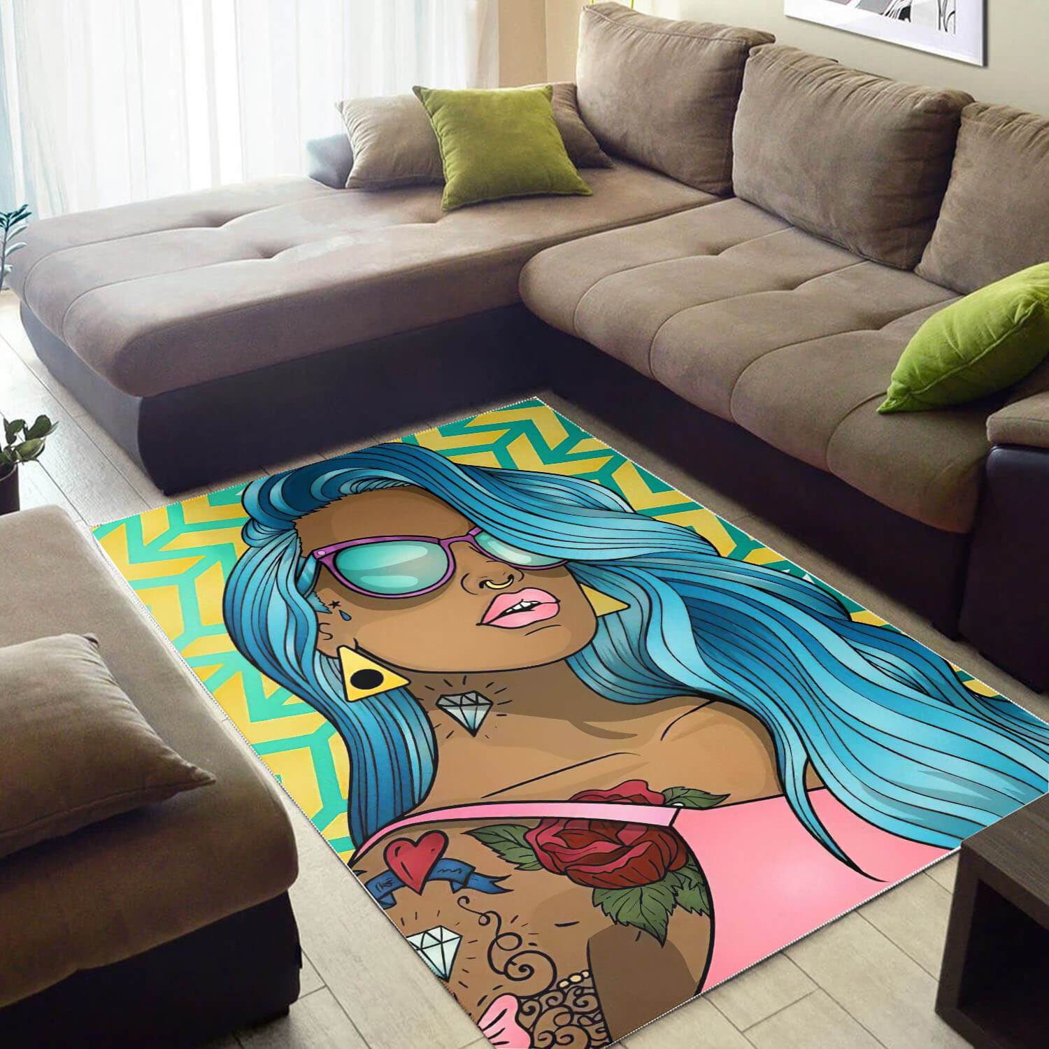 African Pretty Black Afro Lady Print Carpet Themed Living Room Rectangle Rug