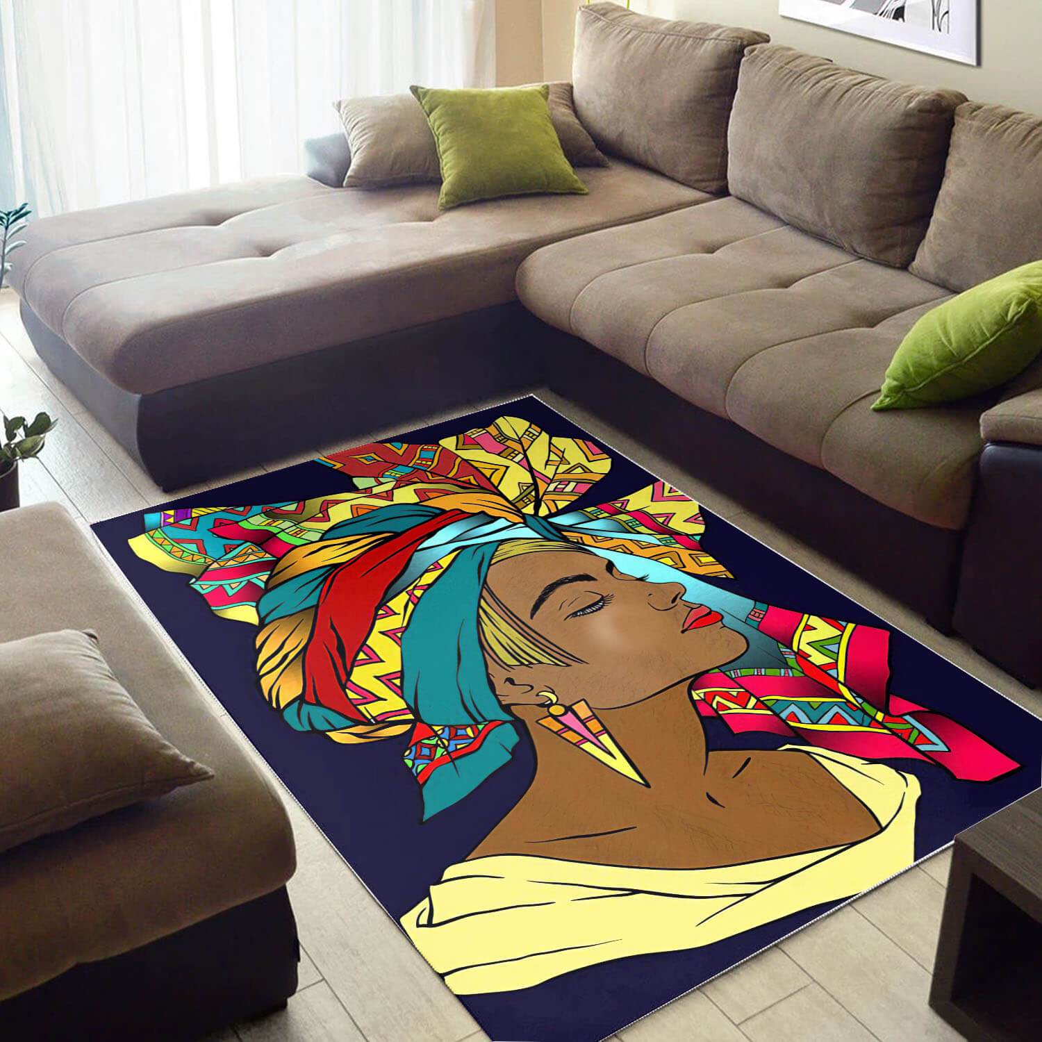 African Pretty Black Girl Afro Carpet Afrocentric Home Rectangle Rug