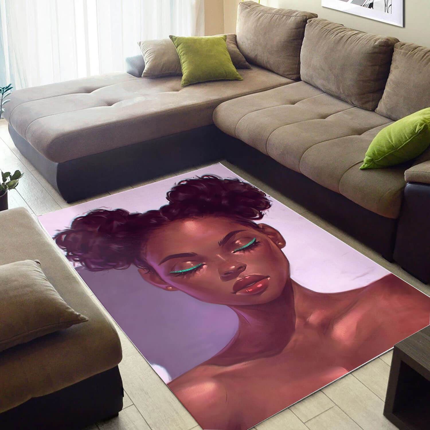 African Pretty Black Girl Afro Style Afrocentric Home Rectangle Rug