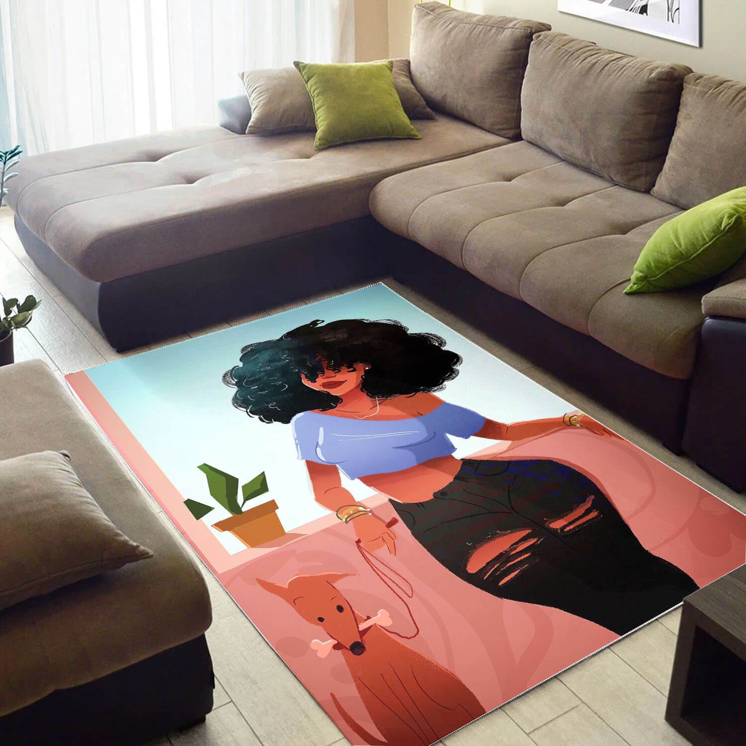 African Pretty Girl With Afro Carpet Afrocentric Room Rectangle Rug