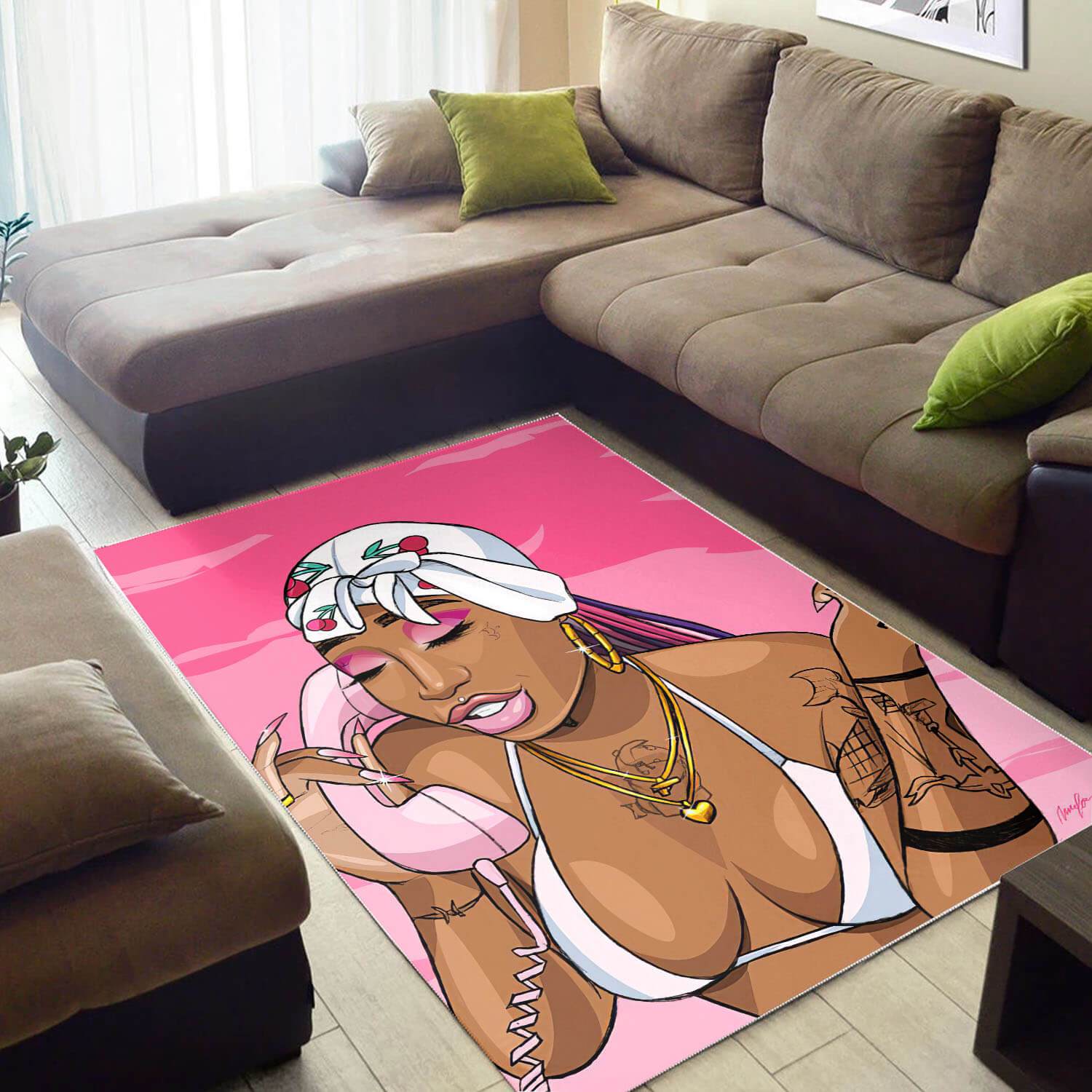 African Pretty Lady With Afro Inspired Afrocentric Home Rectangle Rug