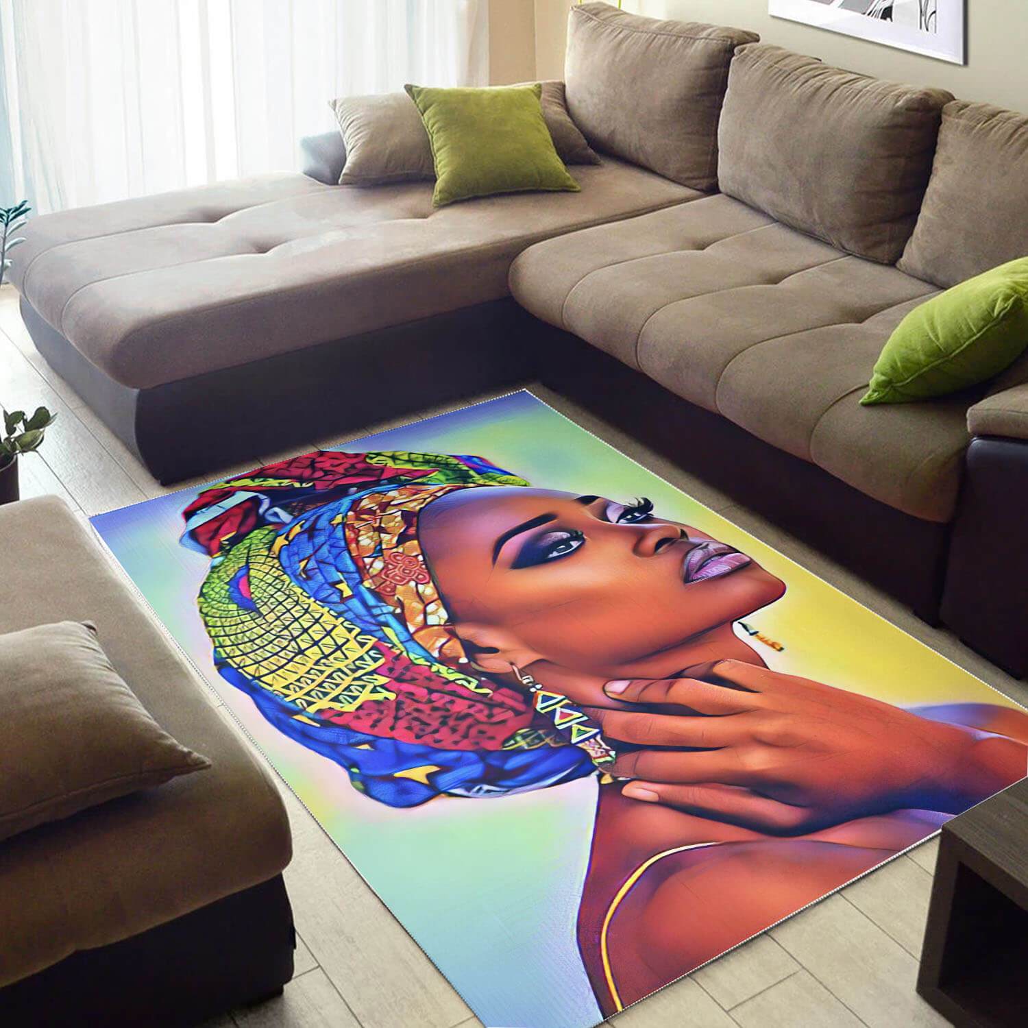African Pretty Lady With Afro Print Floor Modern Themed Living Room Rectangle Rug