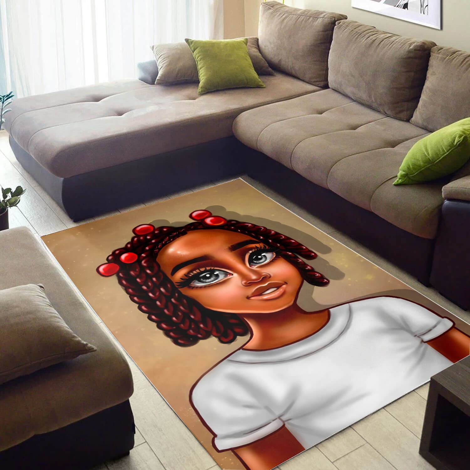African Pretty Lady With Afro Print Floor Themed Rectangle Rug