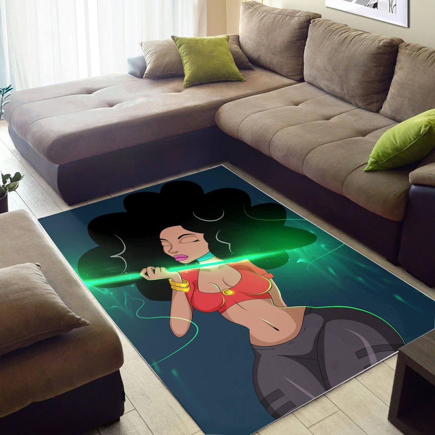 African Pretty Melanin Afro Girl Design Floor Modern Afrocentric Rectangle Rug