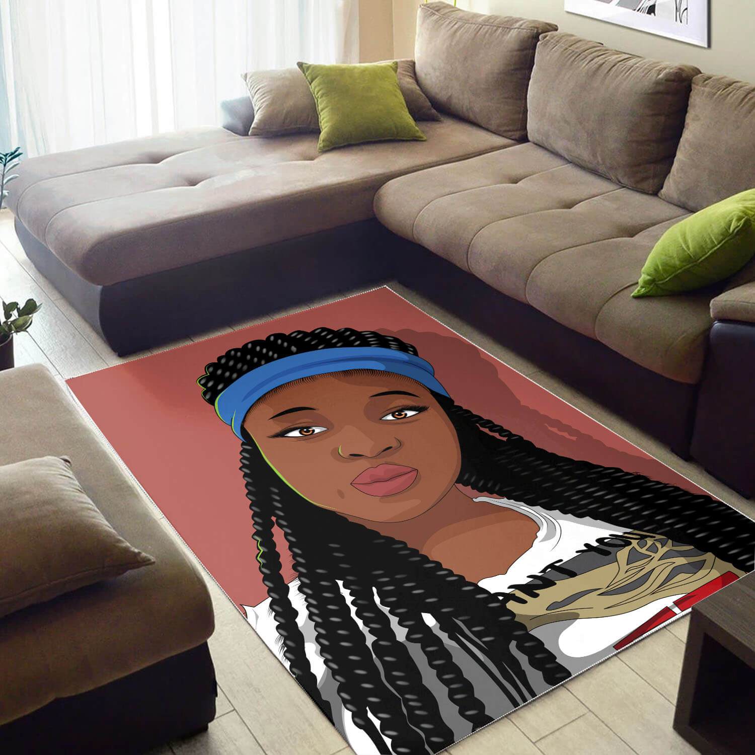 African Pretty Melanin Beauty Girl Print Floor Afrocentric Living Room Ideas Rectangle Rug