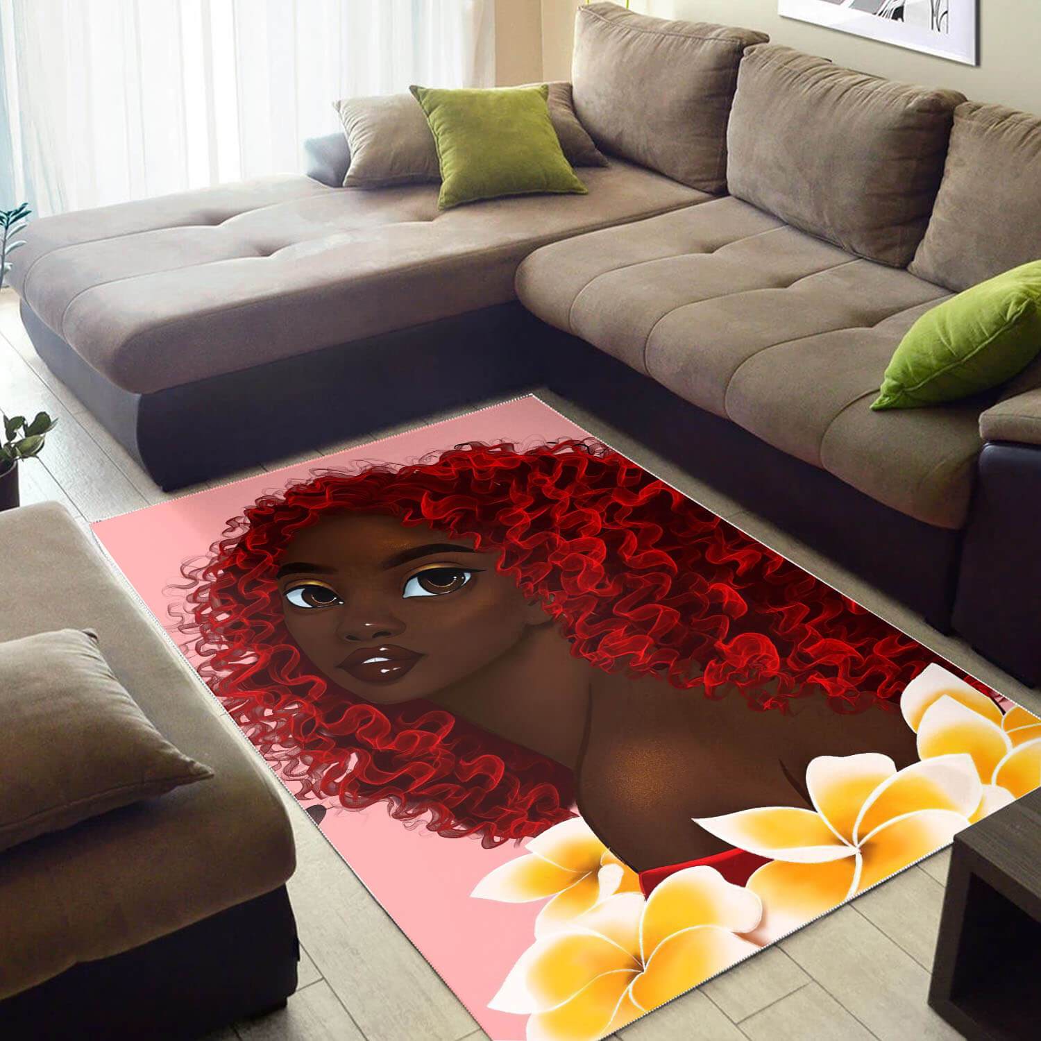 African Pretty Melanin Girl American Print Afrocentric Rectangle Rug