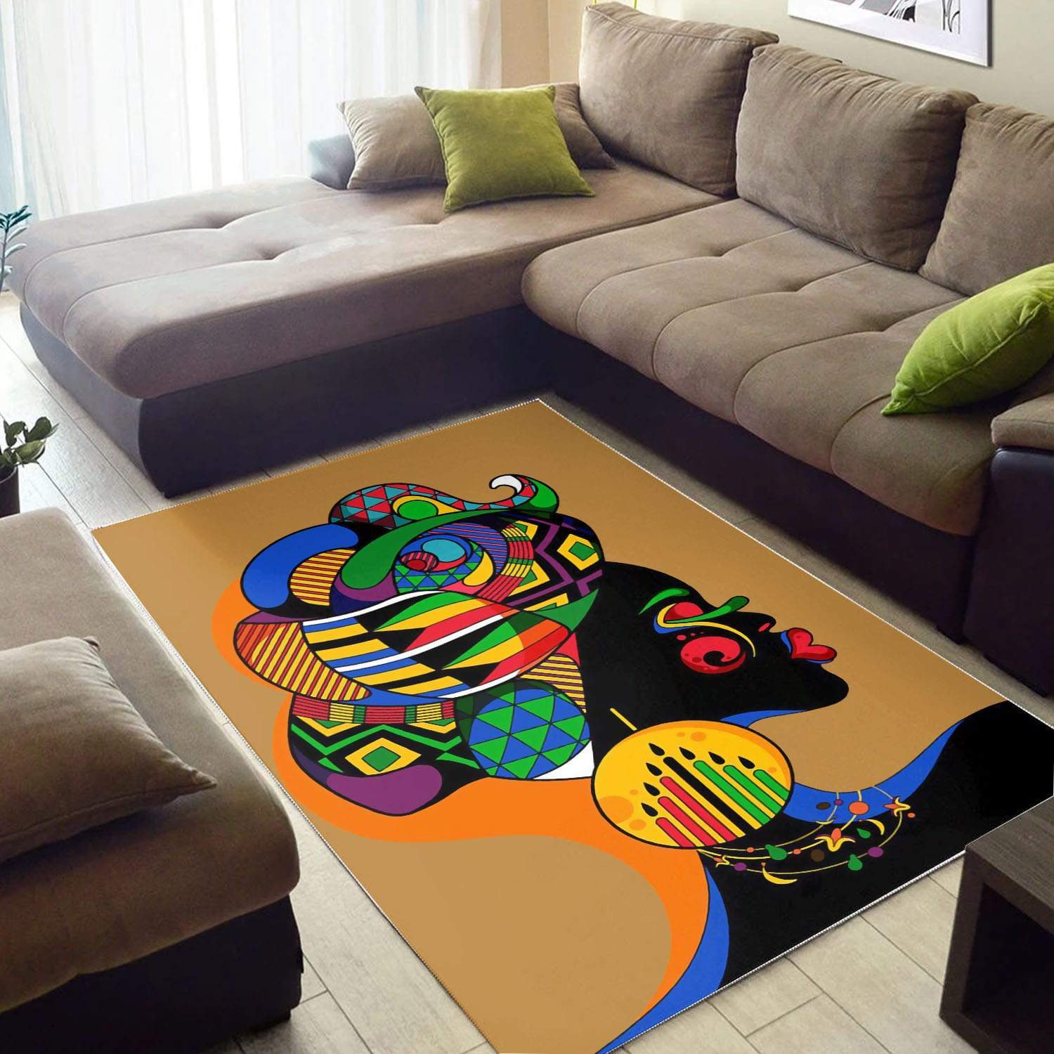 African Woman With Colorful Head Rectangle Rug