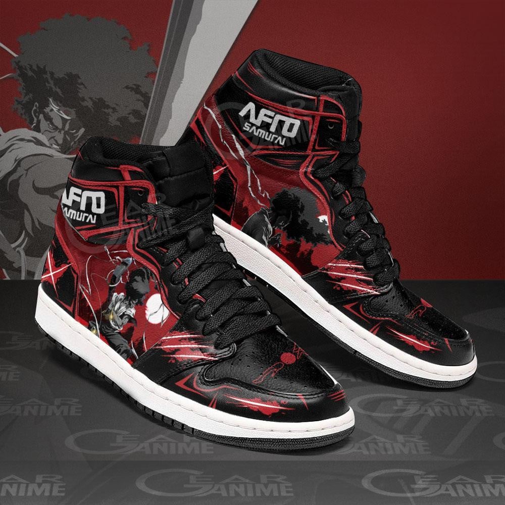 Afro Samurai JD1s Sneakers Black Red Anime Shoes, Air Jordan Hightop