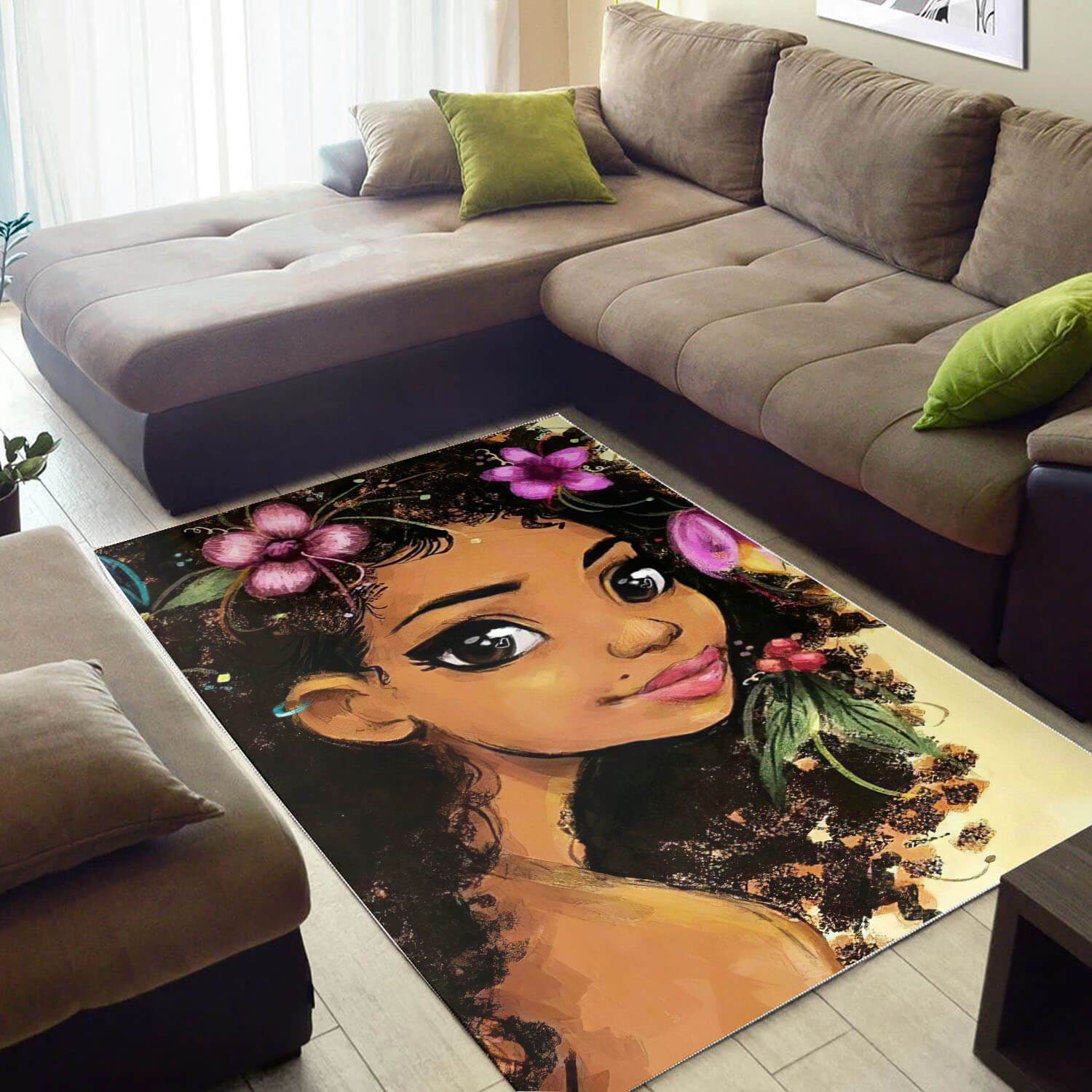 Afrocentric Beautiful Afro Girl African Design Floor Decorating Ideas Rectangle Rug
