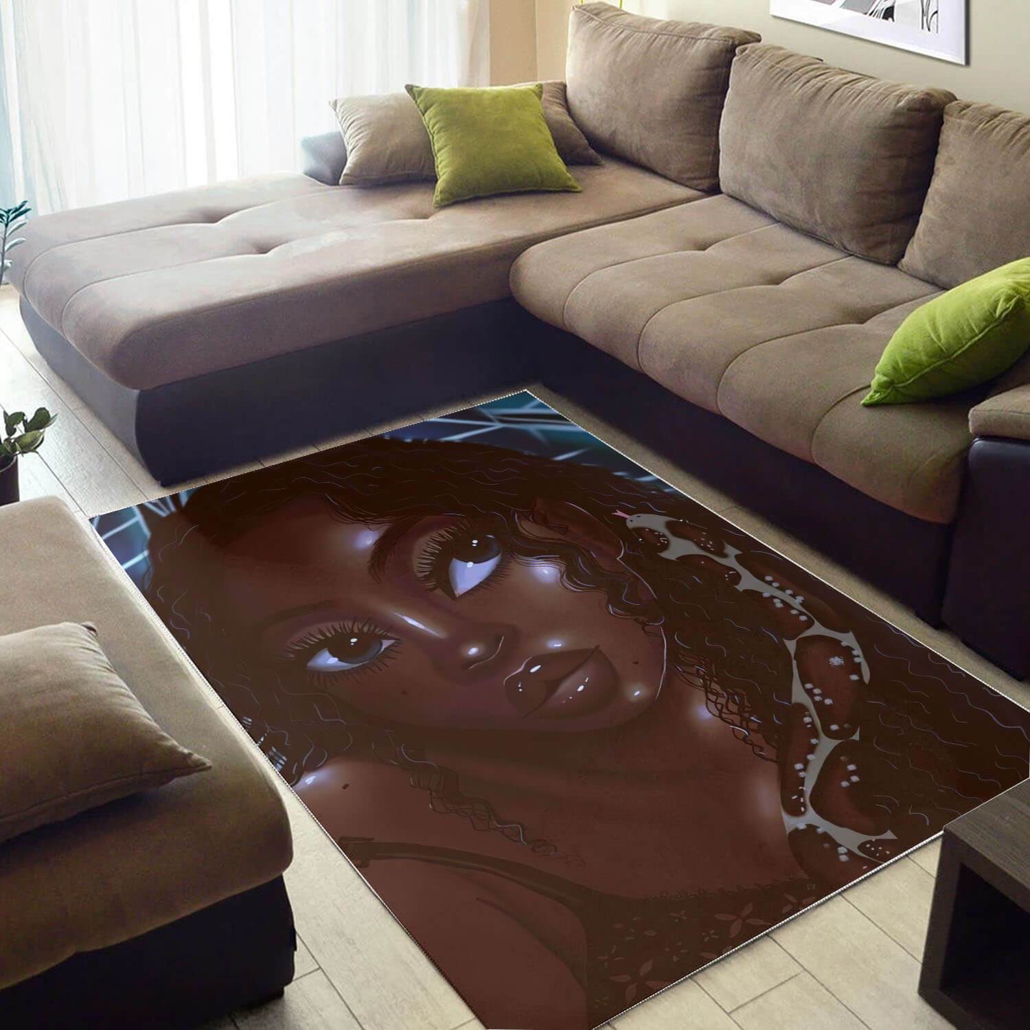 Afrocentric Beautiful Afro Lady African American Art Themed House Rectangle Rug