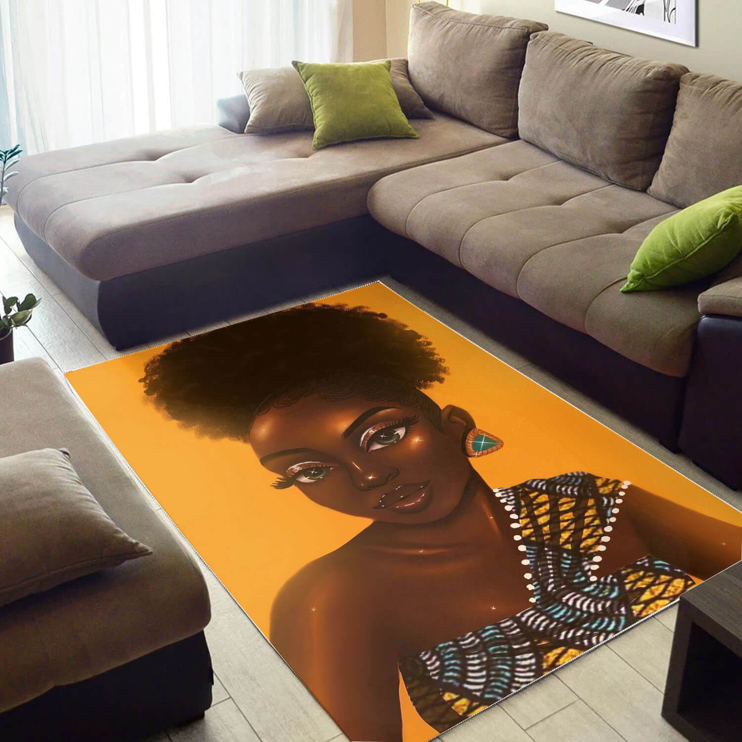 Afrocentric Beautiful Afro Lady African American Carpet Rectangle Rug