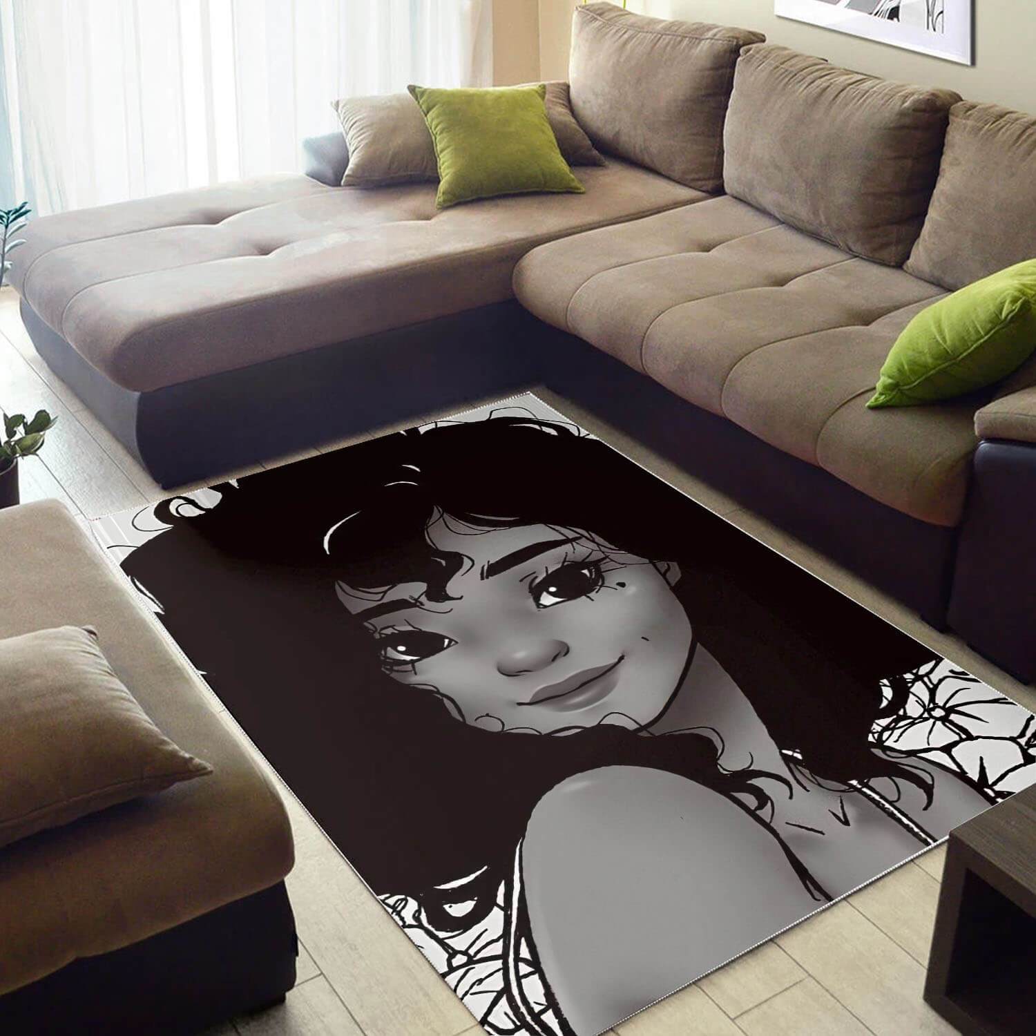 Afrocentric Beautiful Afro Lady African American Print Themed Decorating Ideas Rectangle Rug