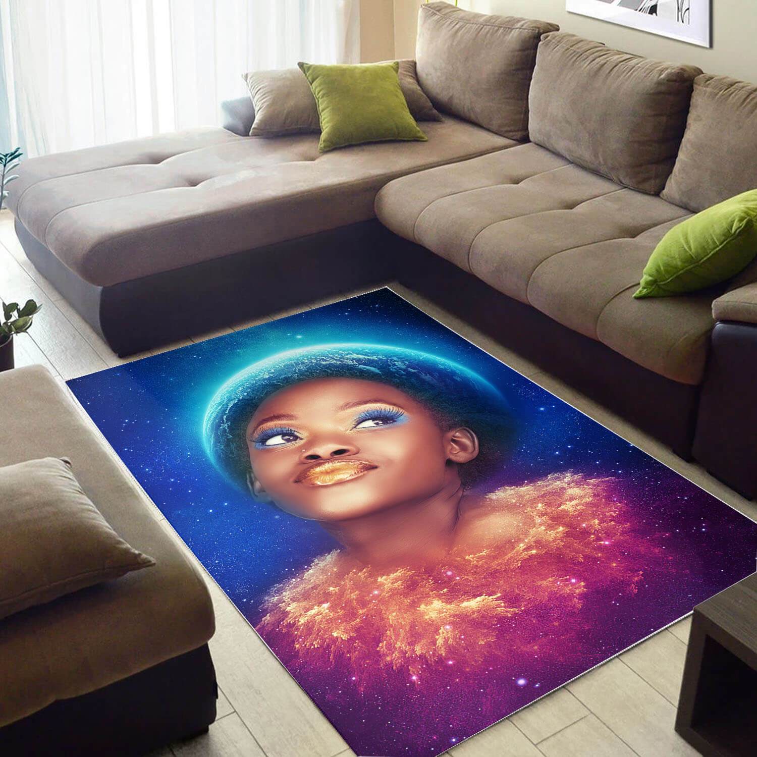 Afrocentric Beautiful Afro Lady African Carpet Modern Rectangle Rug