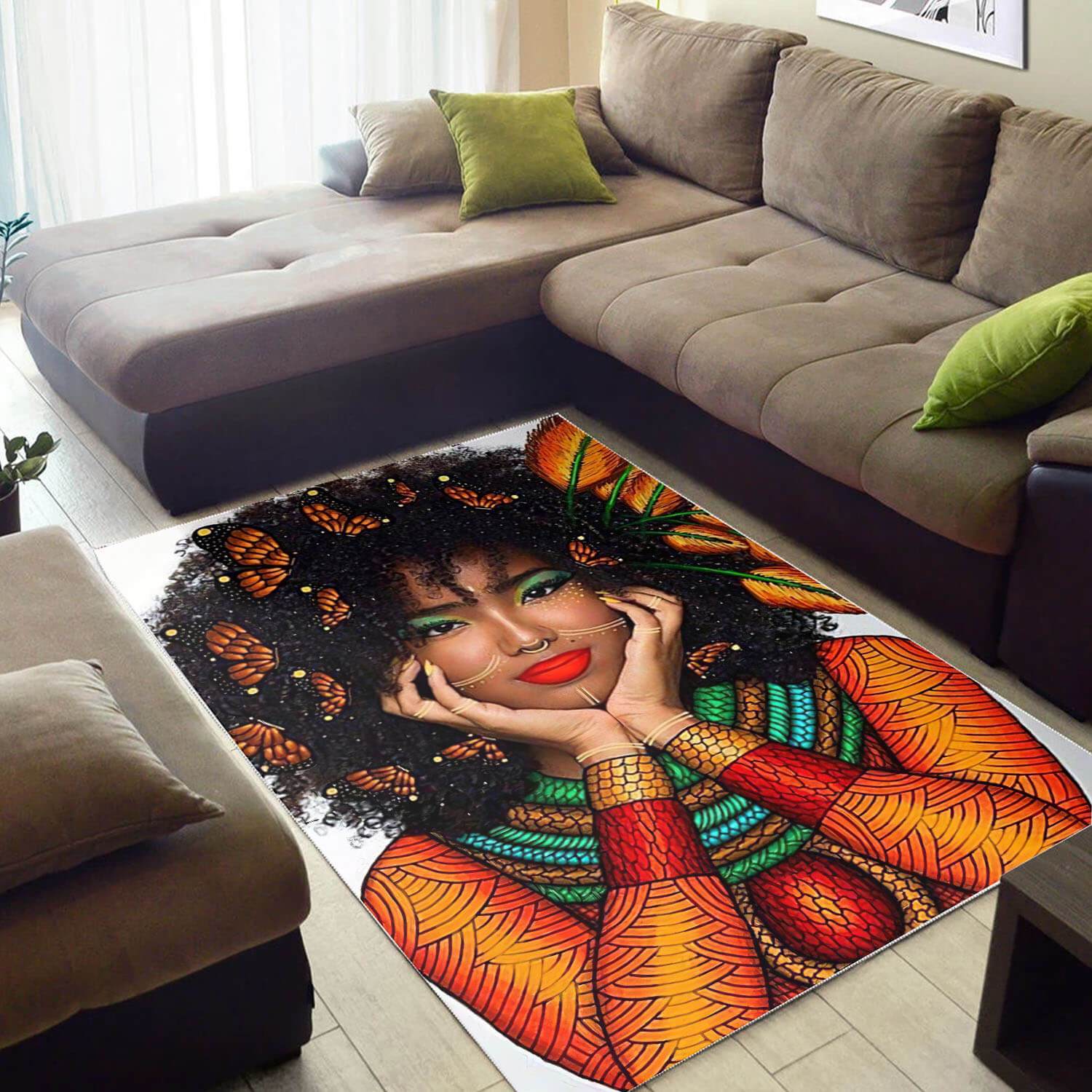 Afrocentric Beautiful Afro Lady Carpet African Design Themed Rectangle Rug