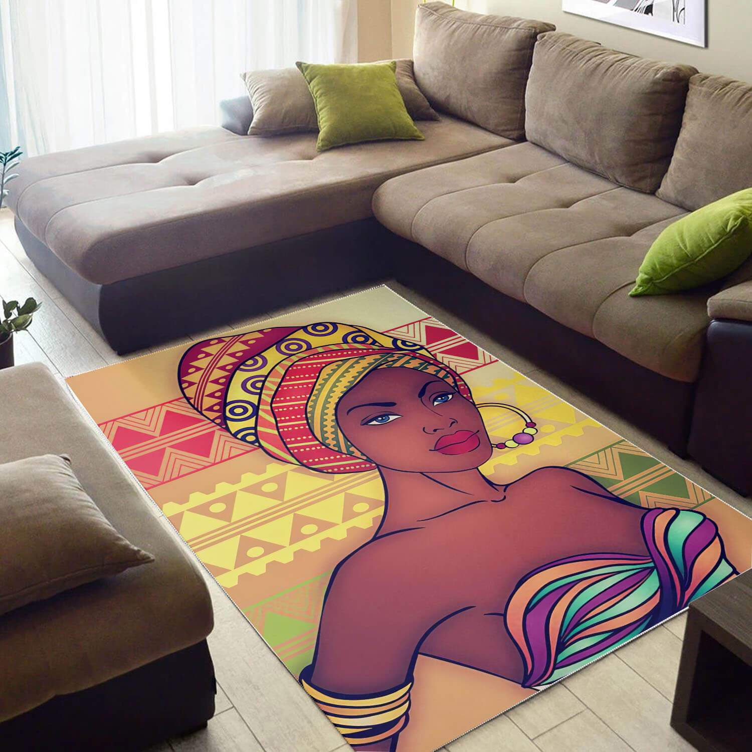 Afrocentric Beautiful Afro Woman African American Art Themed Living Room Rectangle Rug