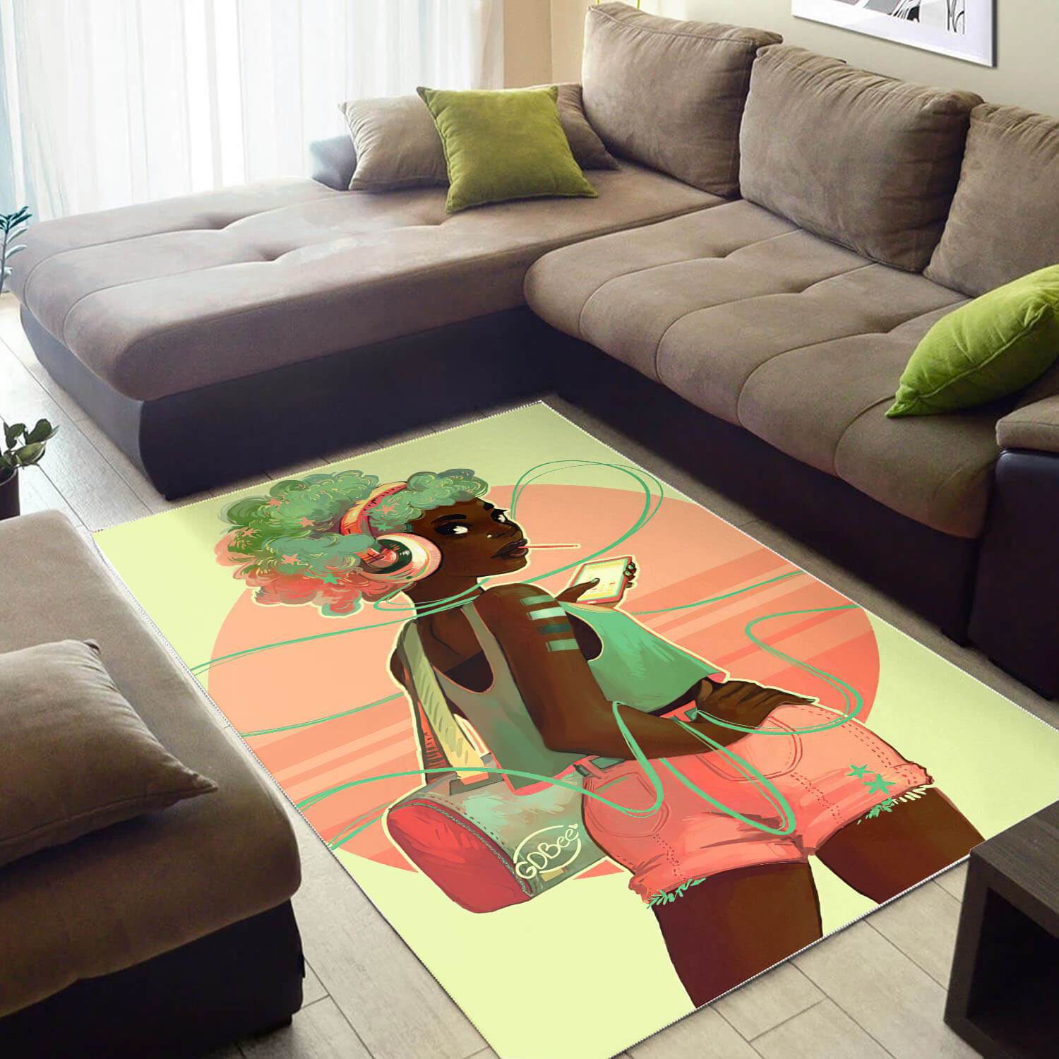 Afrocentric Beautiful Afro Woman African American Print Modern Rectangle Rug