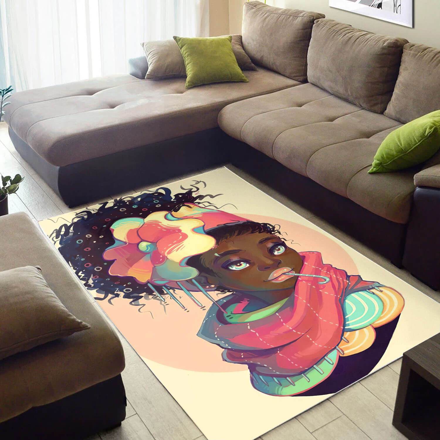 Afrocentric Beautiful Afro Woman African Inspired Home Rectangle Rug