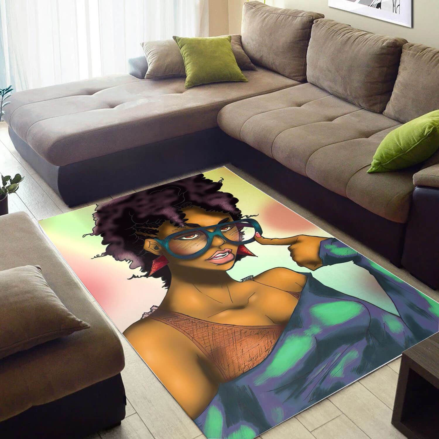 Afrocentric Beautiful Black Afro Girl African American Art Themed Home Rectangle Rug