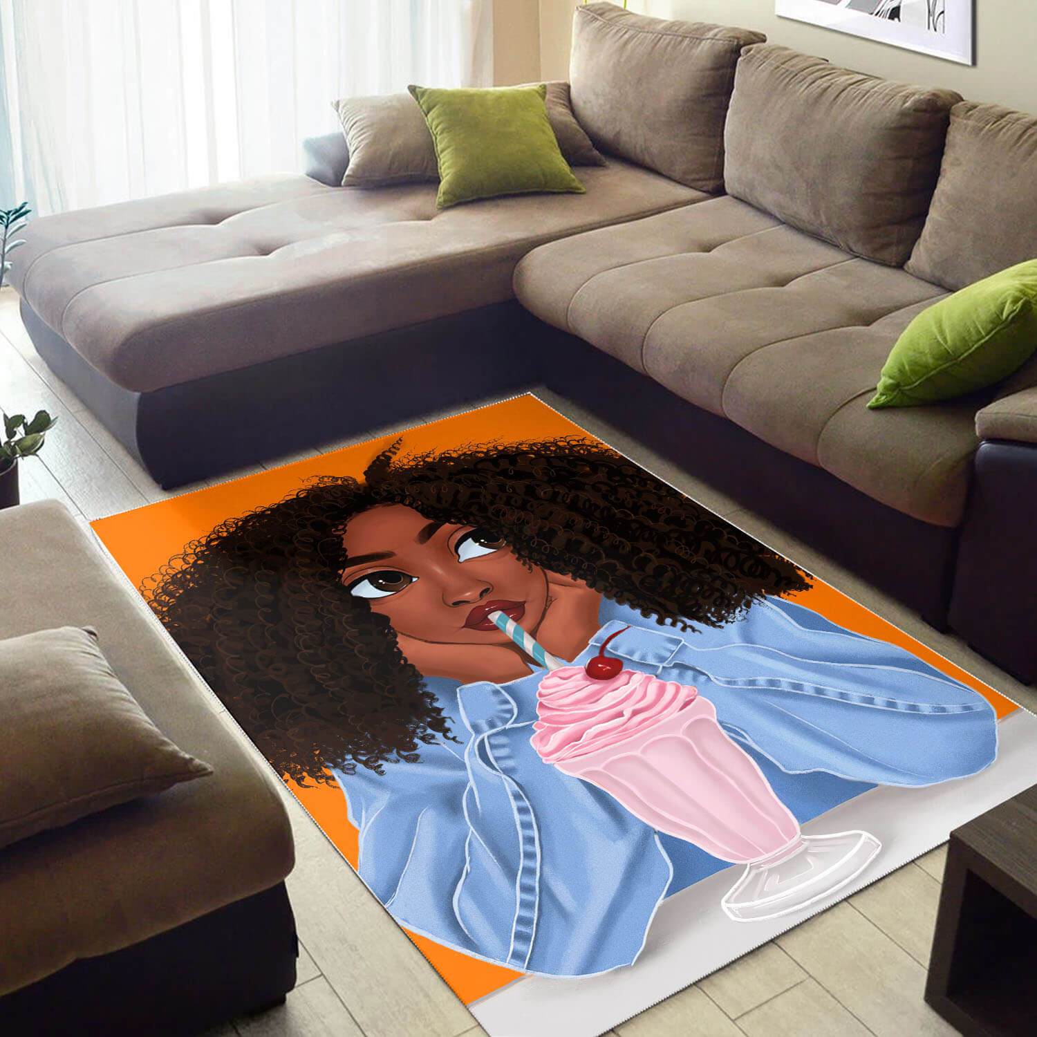 Afrocentric Beautiful Black Afro Girl African Themed House Rectangle Rug
