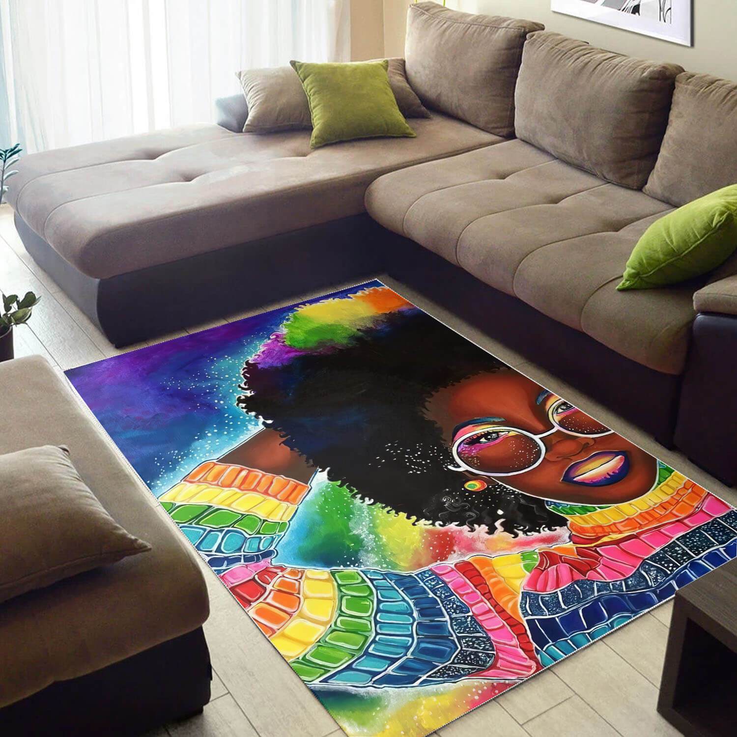 Afrocentric Beautiful Black Afro Lady African American Art Themed House Rectangle Rug