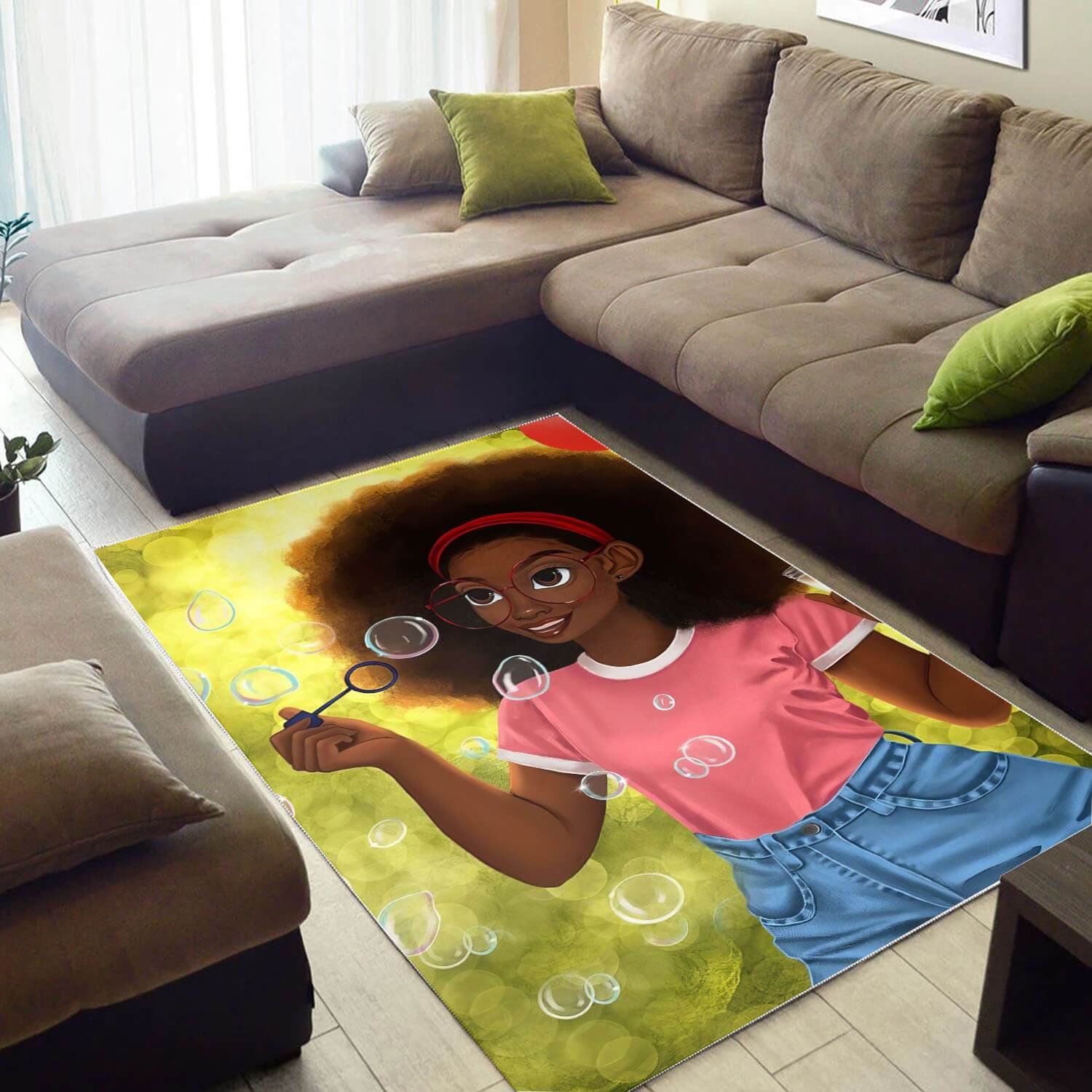 Afrocentric Beautiful Black Afro Lady African Carpet Home Rectangle Rug