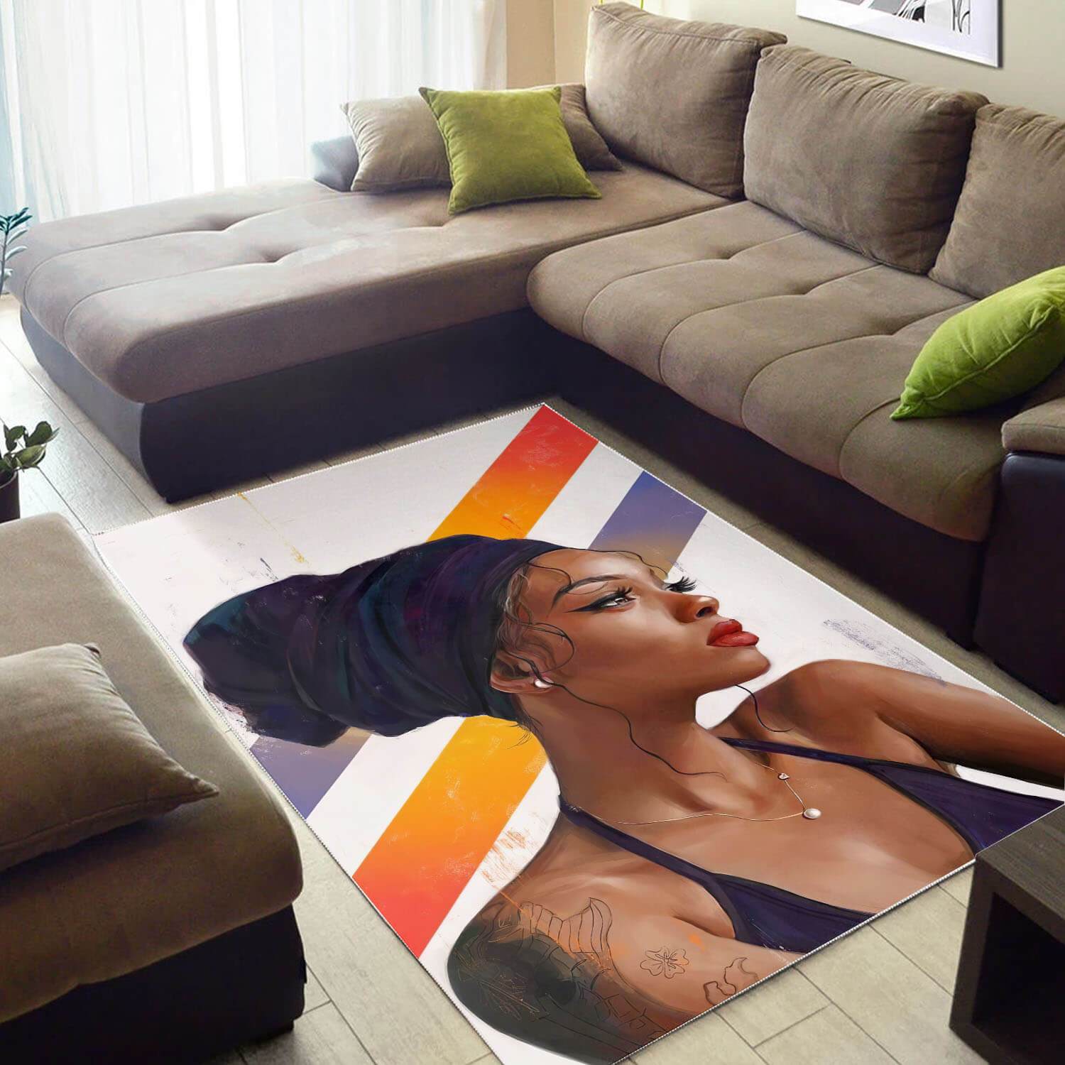 Afrocentric Beautiful Black Afro Lady African Carpet Themed Decorating Ideas Rectangle Rug