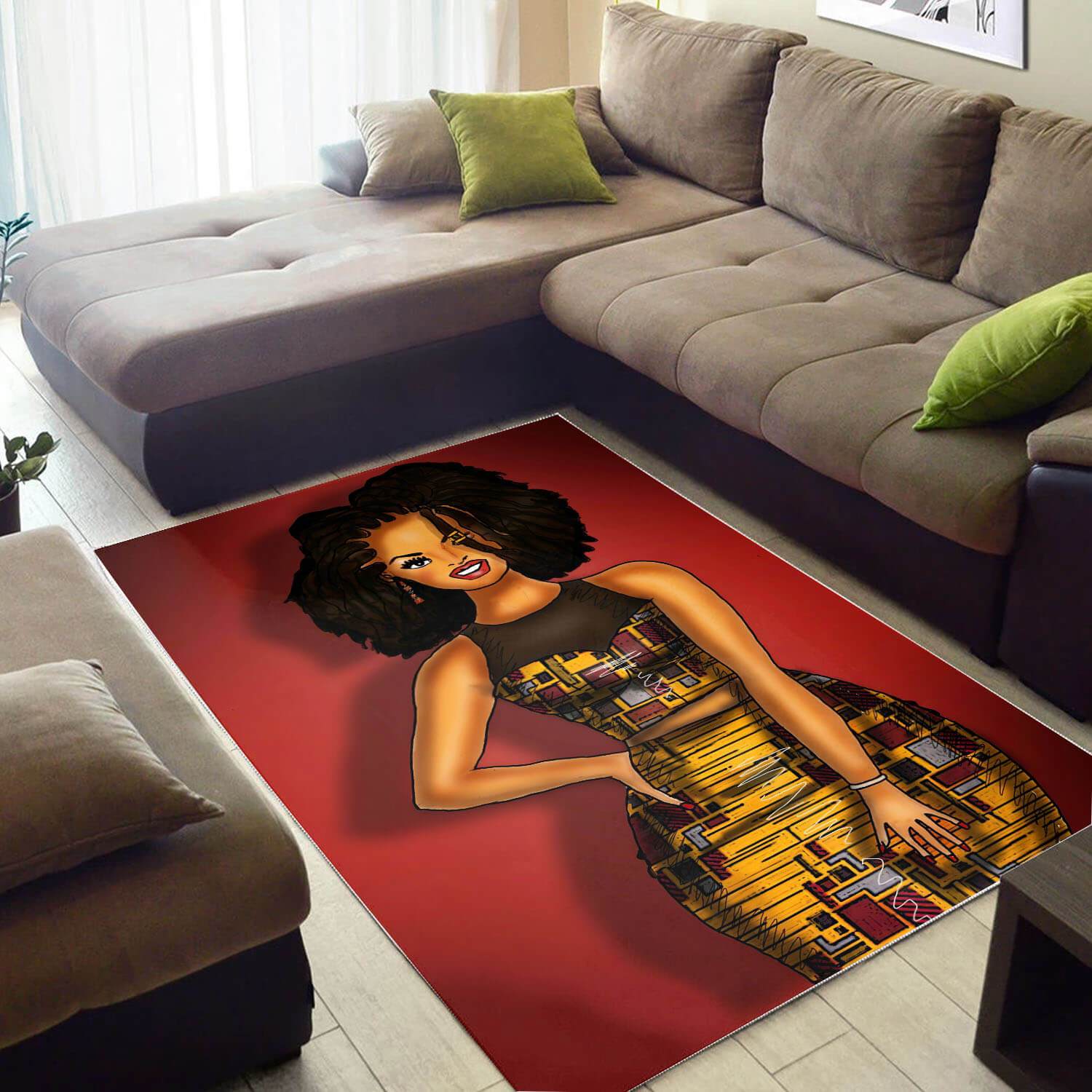 Afrocentric Beautiful Black Girl African Design Floor Themed Living Room Rectangle Rug
