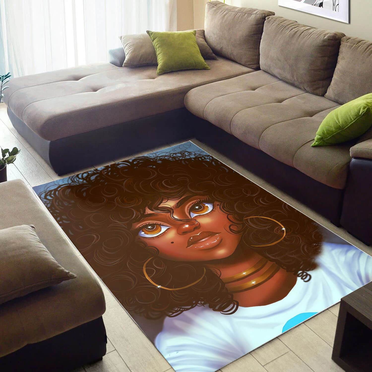Afrocentric Beautiful Black Woman With Afro African Design Floor Themed Living Room Rectangle Rug