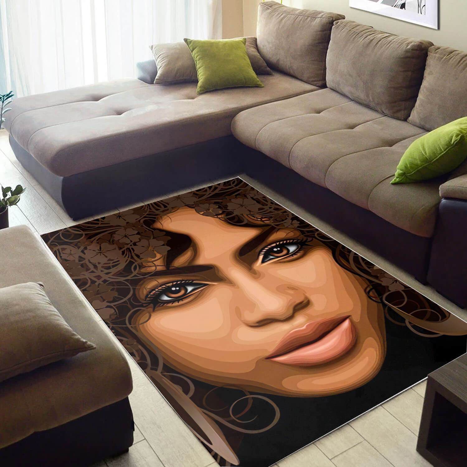 Afrocentric Beautiful Lady African American Print Themed House Rectangle Rug