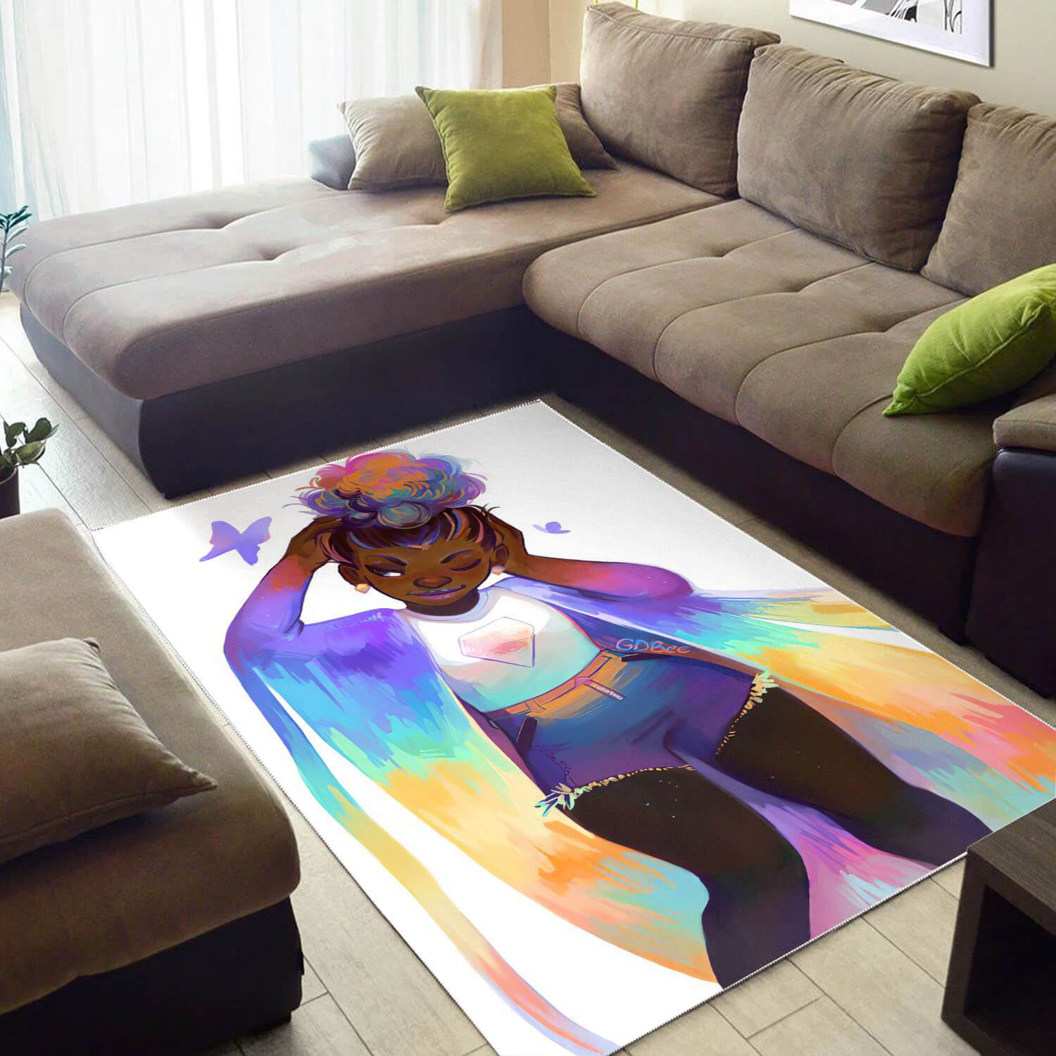 Afrocentric Beautiful Lady With Afro African Design Floor Home Rectangle Rug