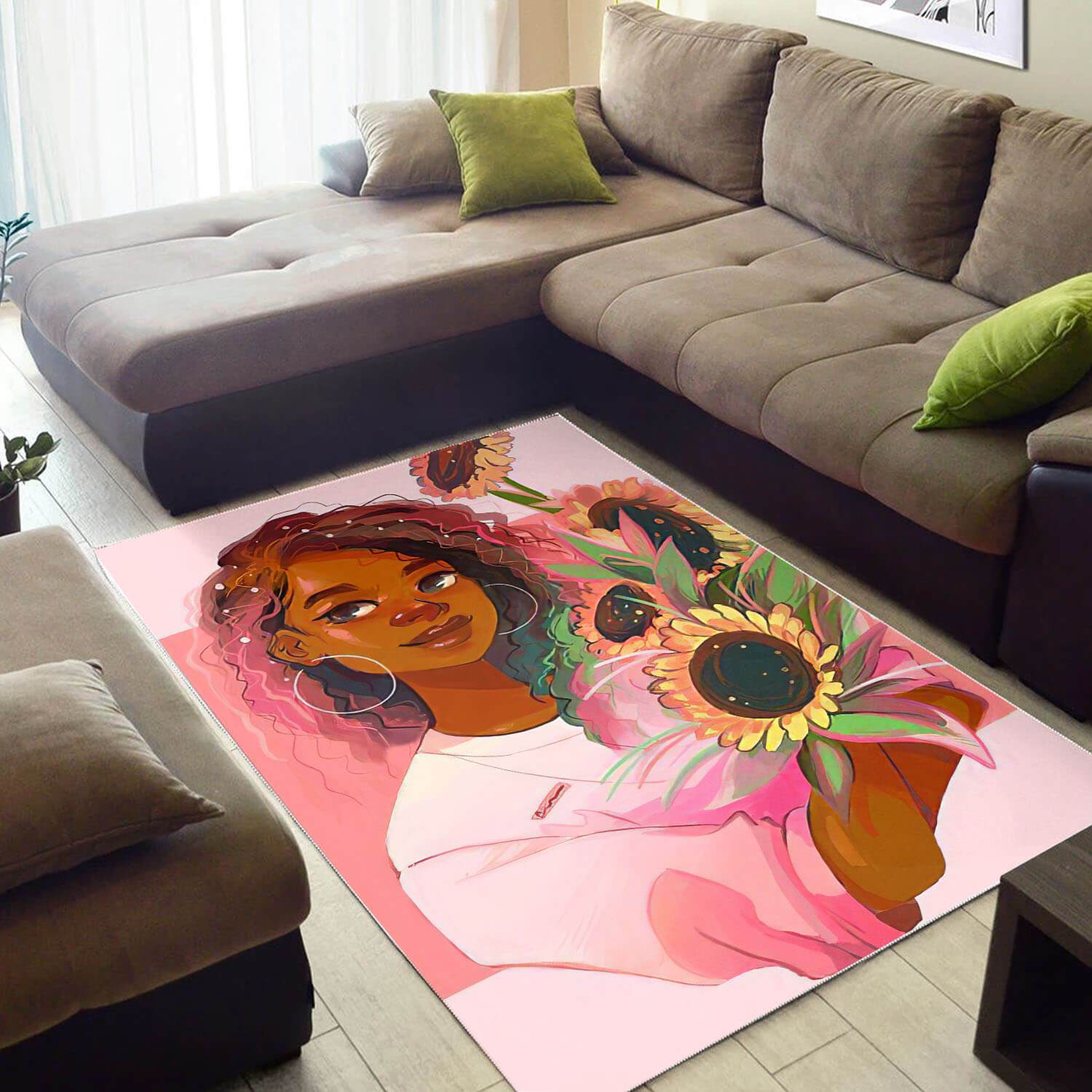 Afrocentric Beautiful Lady With Afro African Style Themed Rectangle Rug