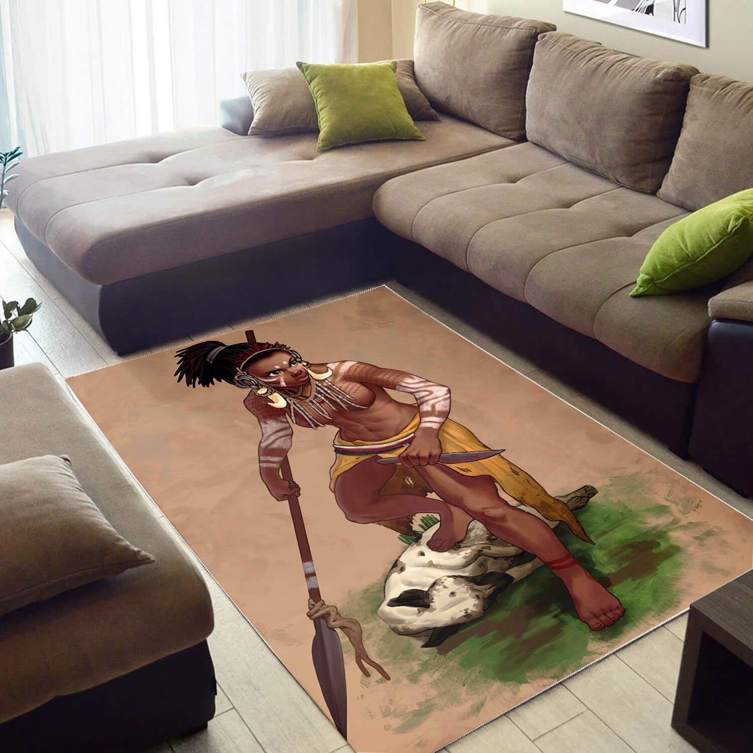 Afrocentric Beautiful Melanin Afro Girl African Style Modern Rectangle Rug