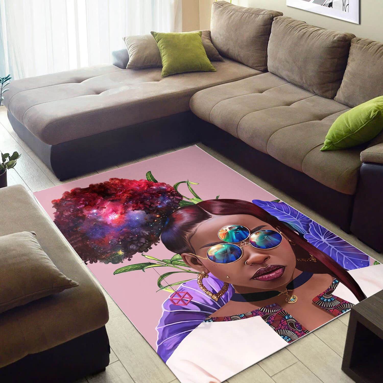 Afrocentric Beautiful Melanin Beauty Girl African Print Floor Decorating Ideas Rectangle Rug
