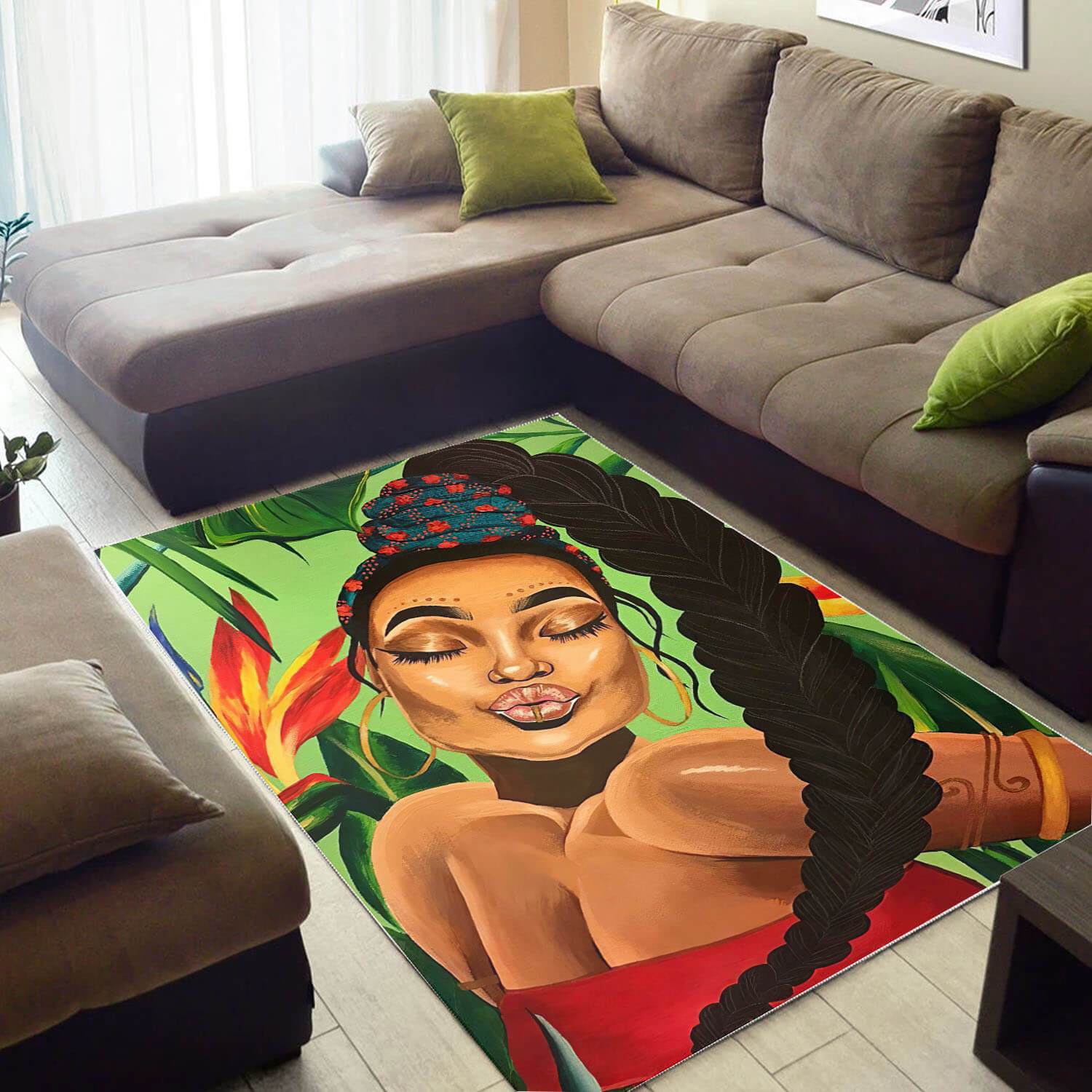 Afrocentric Beautiful Melanin Girl African Style Home Rectangle Rug